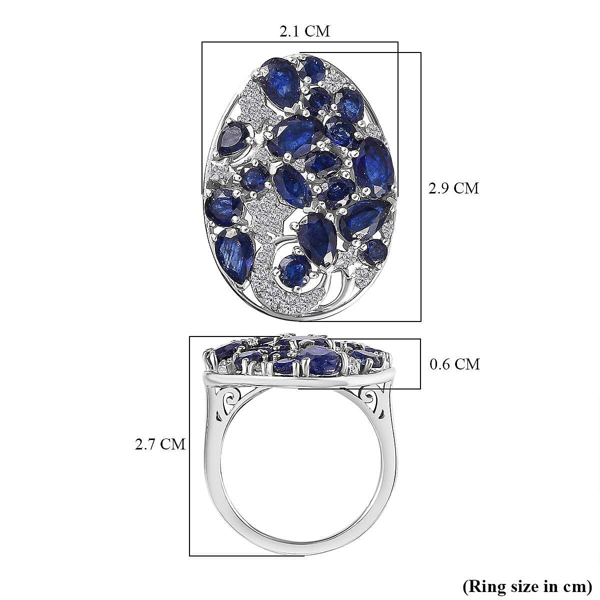 GP Celestial Collection - Blue Sapphire & Natural Zircon Ring in Platinum Overlay Sterling Silver 7.00 Ct.