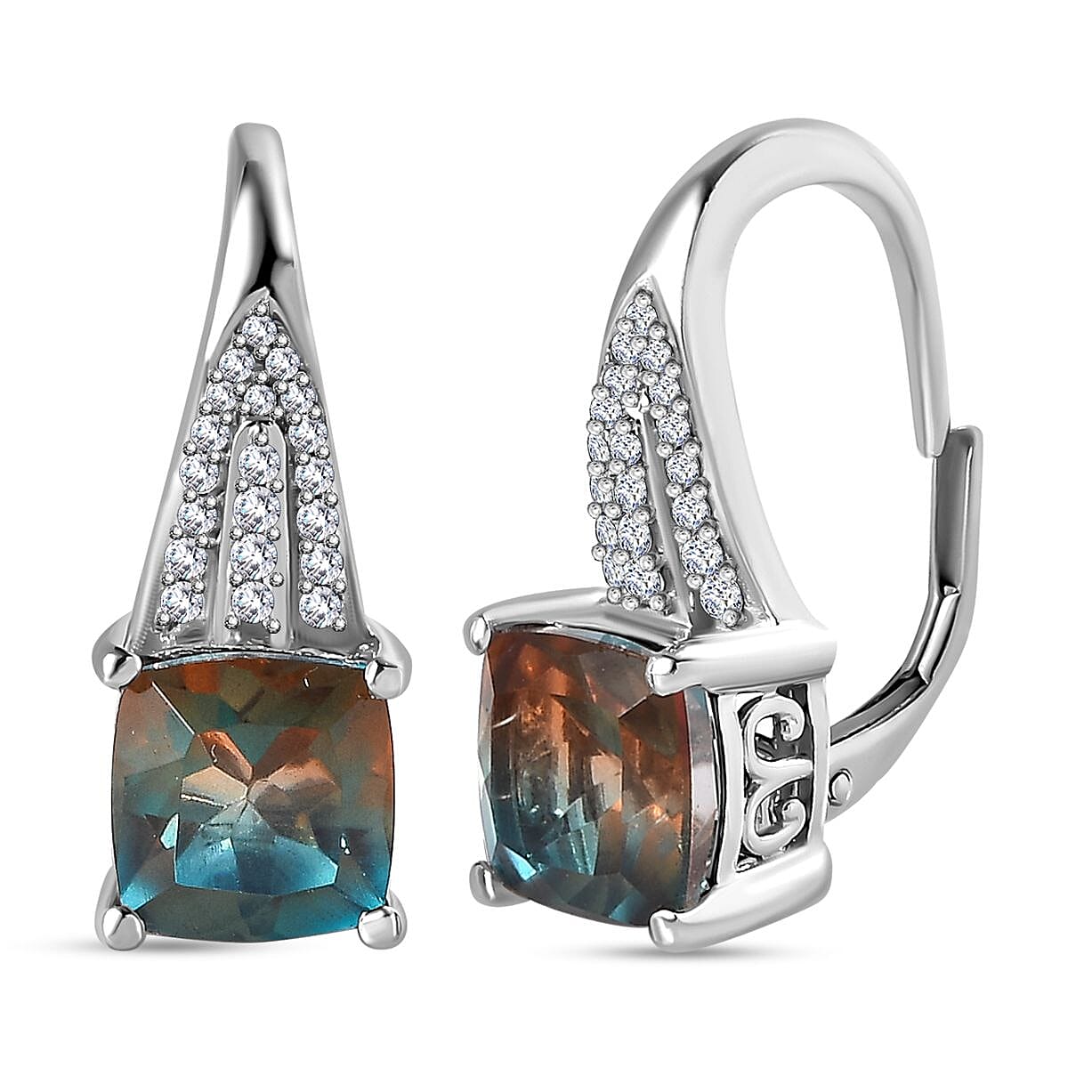 Aqua Terra Costa Quartz & Natural Zircon Earrings in Platinum Overlay Sterling Silver 5.10 Ct.