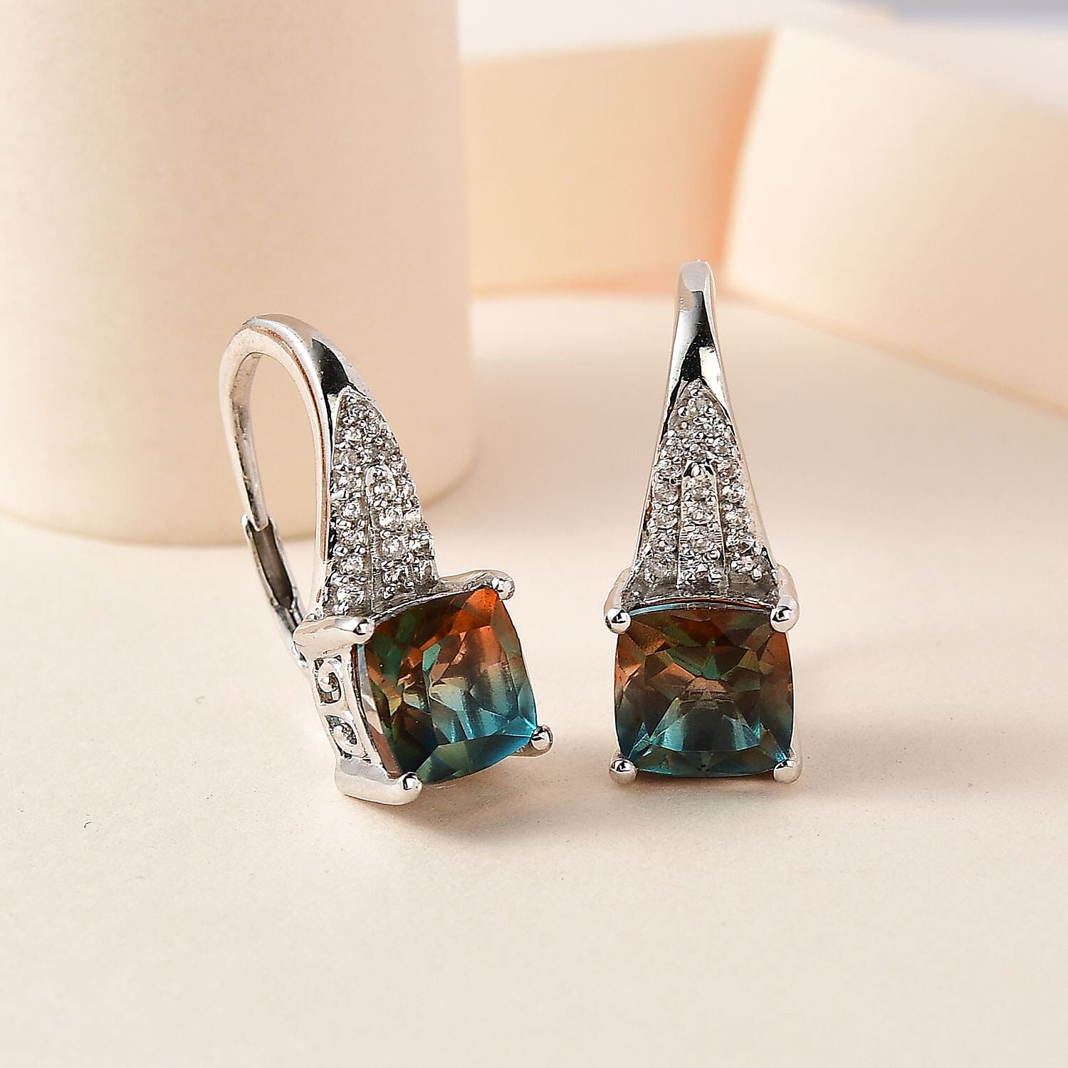 Aqua Terra Costa Quartz & Natural Zircon Earrings in Platinum Overlay Sterling Silver 5.10 Ct.