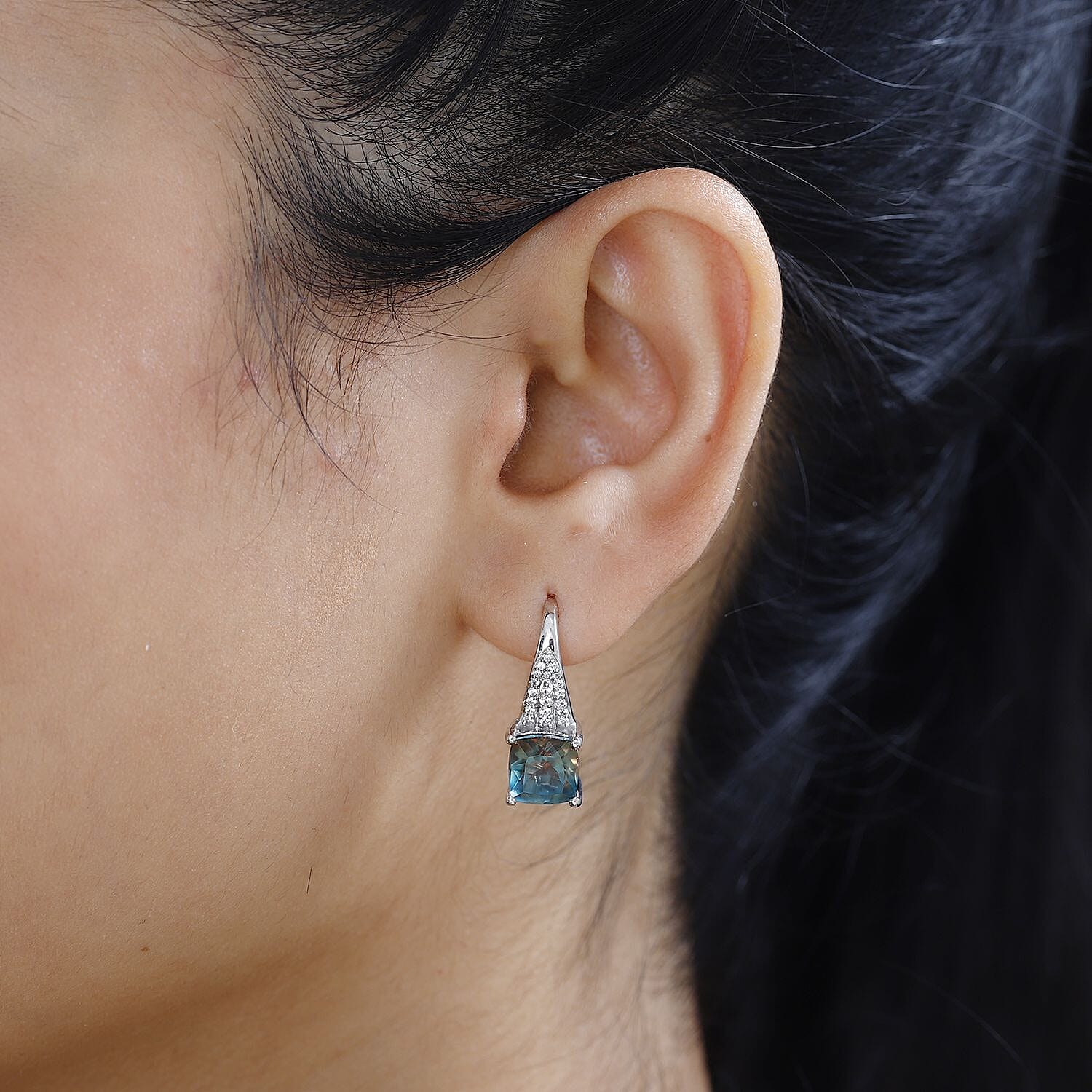 Aqua Terra Costa Quartz & Natural Zircon Earrings in Platinum Overlay Sterling Silver 5.10 Ct.