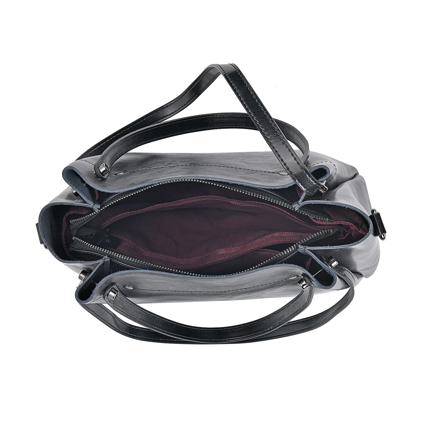 Genuine Leather Convertible Bag with Handle Drop & Deteachable Long Strap (120cm) - Black