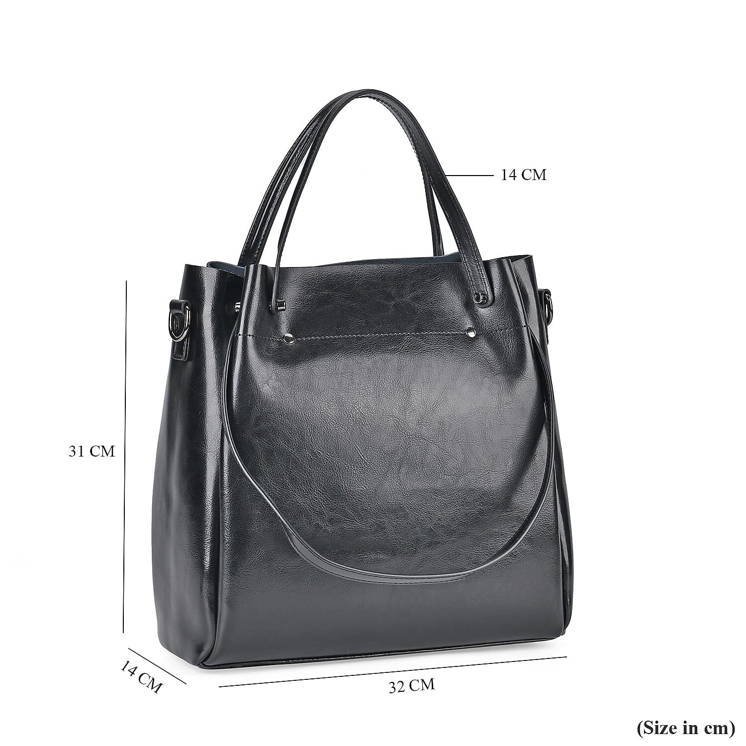Genuine Leather Convertible Bag with Handle Drop & Deteachable Long Strap (120cm) - Black