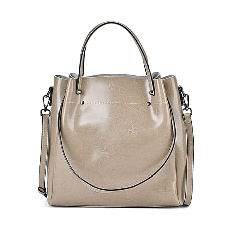 Genuine Leather Convertible Bag with Handle Drop and Detachable Long Strap 120cm - Khaki