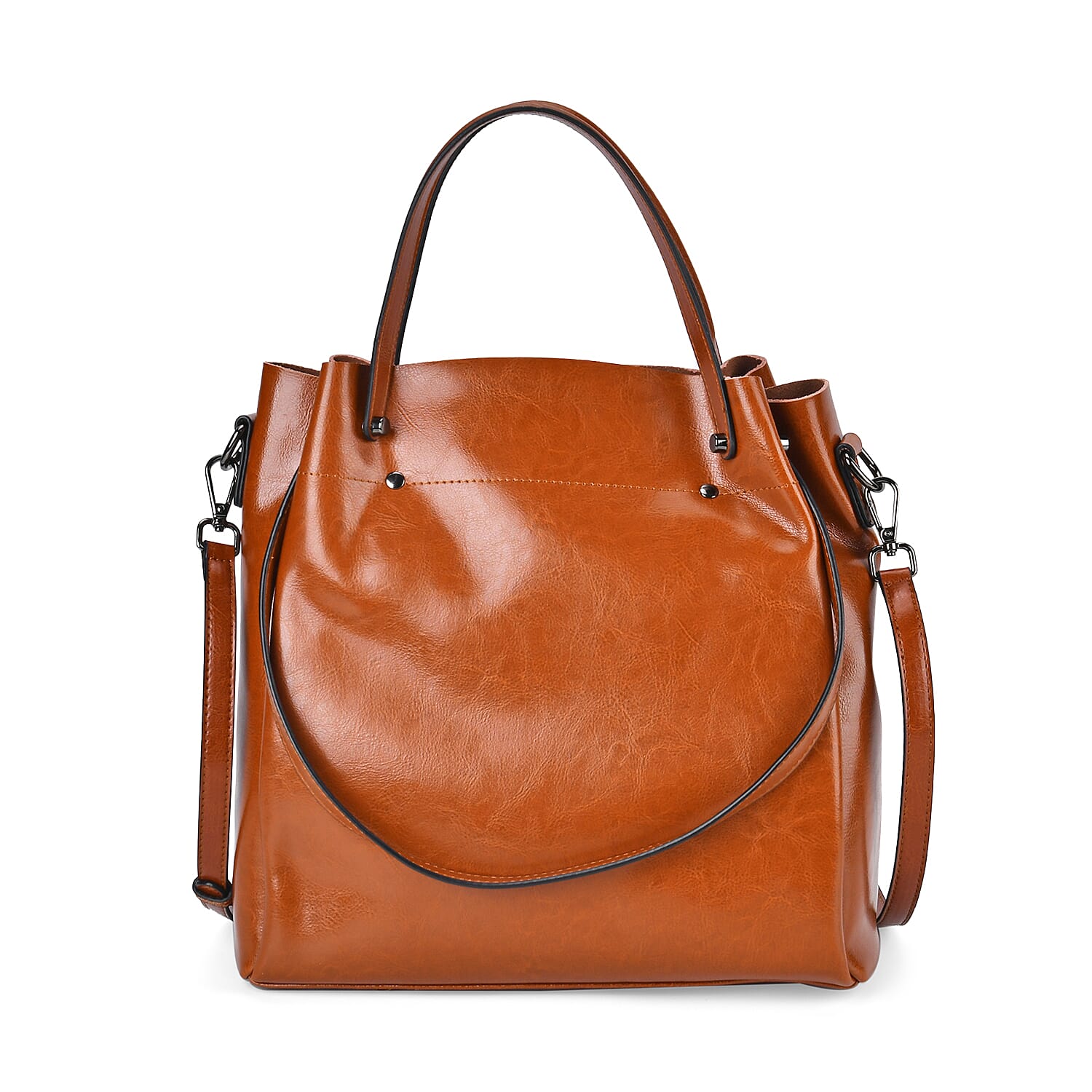 100% Genuine Leather Convertible Bag with Handle Drop & Deteachable Long Strap (120cm) - Tan