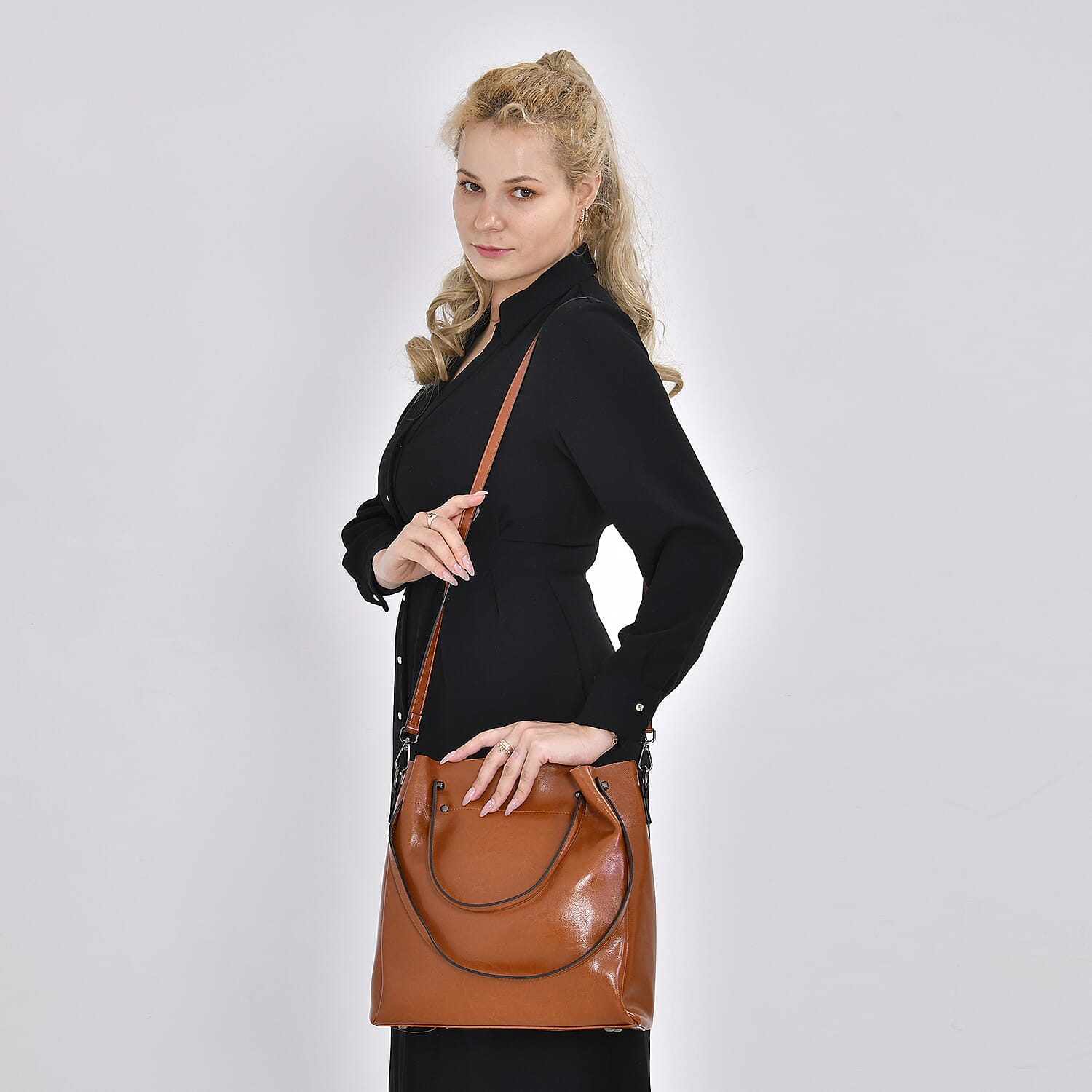 100% Genuine Leather Convertible Bag with Handle Drop & Deteachable Long Strap (120cm) - Tan