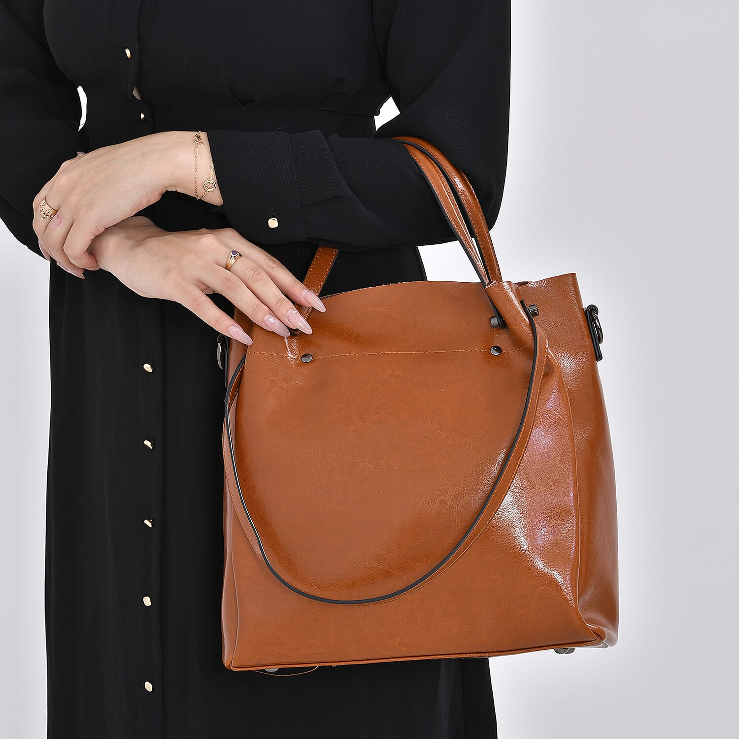 100% Genuine Leather Convertible Bag with Handle Drop & Deteachable Long Strap (120cm) - Tan