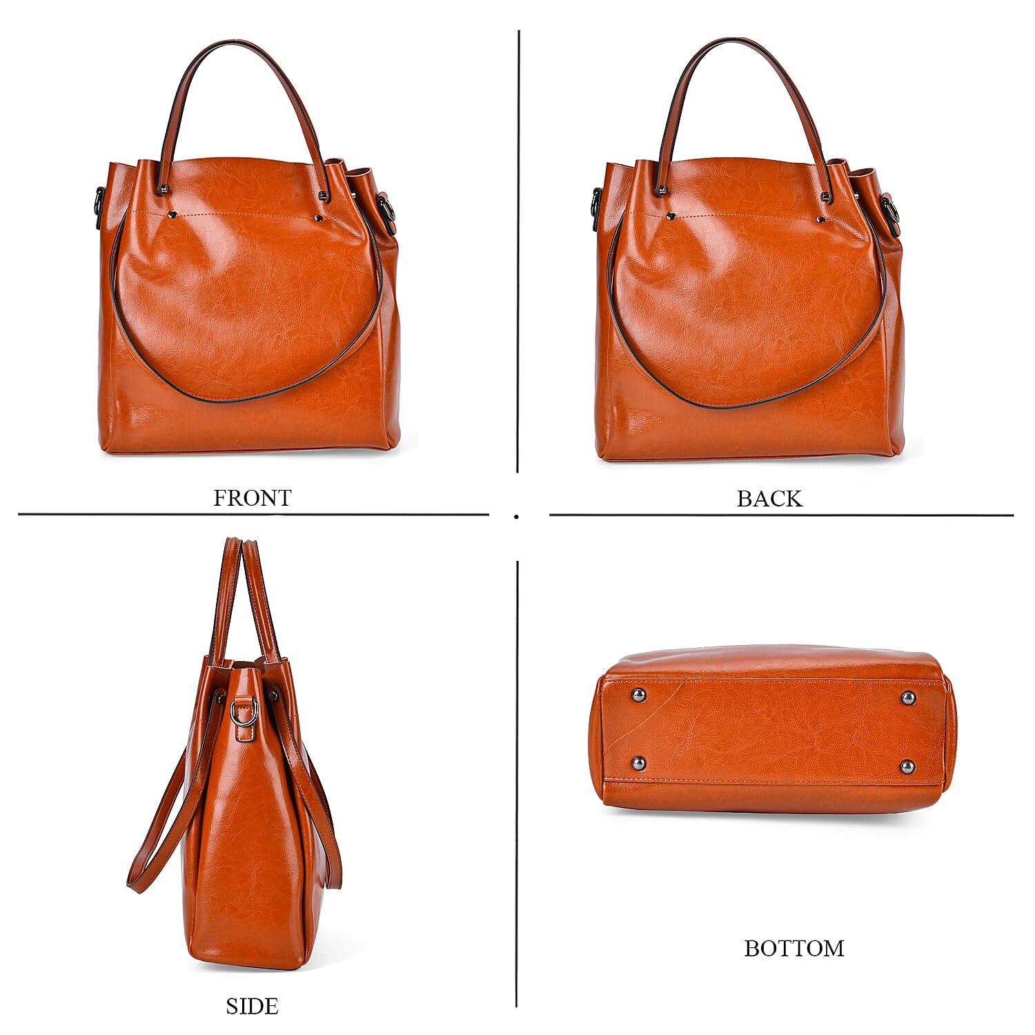 100% Genuine Leather Convertible Bag with Handle Drop & Deteachable Long Strap (120cm) - Tan