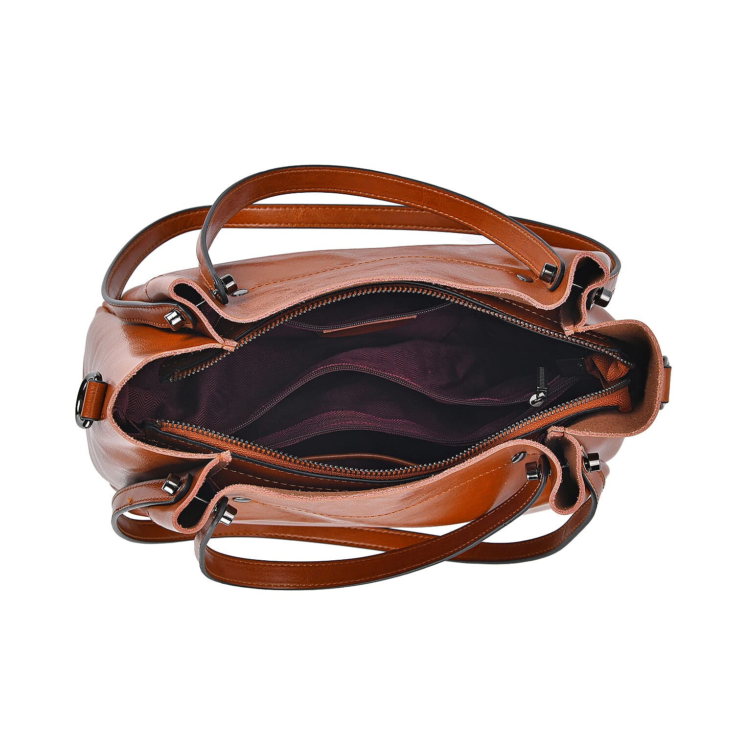 100% Genuine Leather Convertible Bag with Handle Drop & Deteachable Long Strap (120cm) - Tan