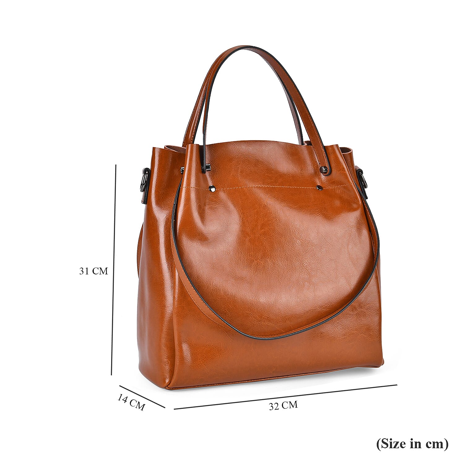 100% Genuine Leather Convertible Bag with Handle Drop & Deteachable Long Strap (120cm) - Tan