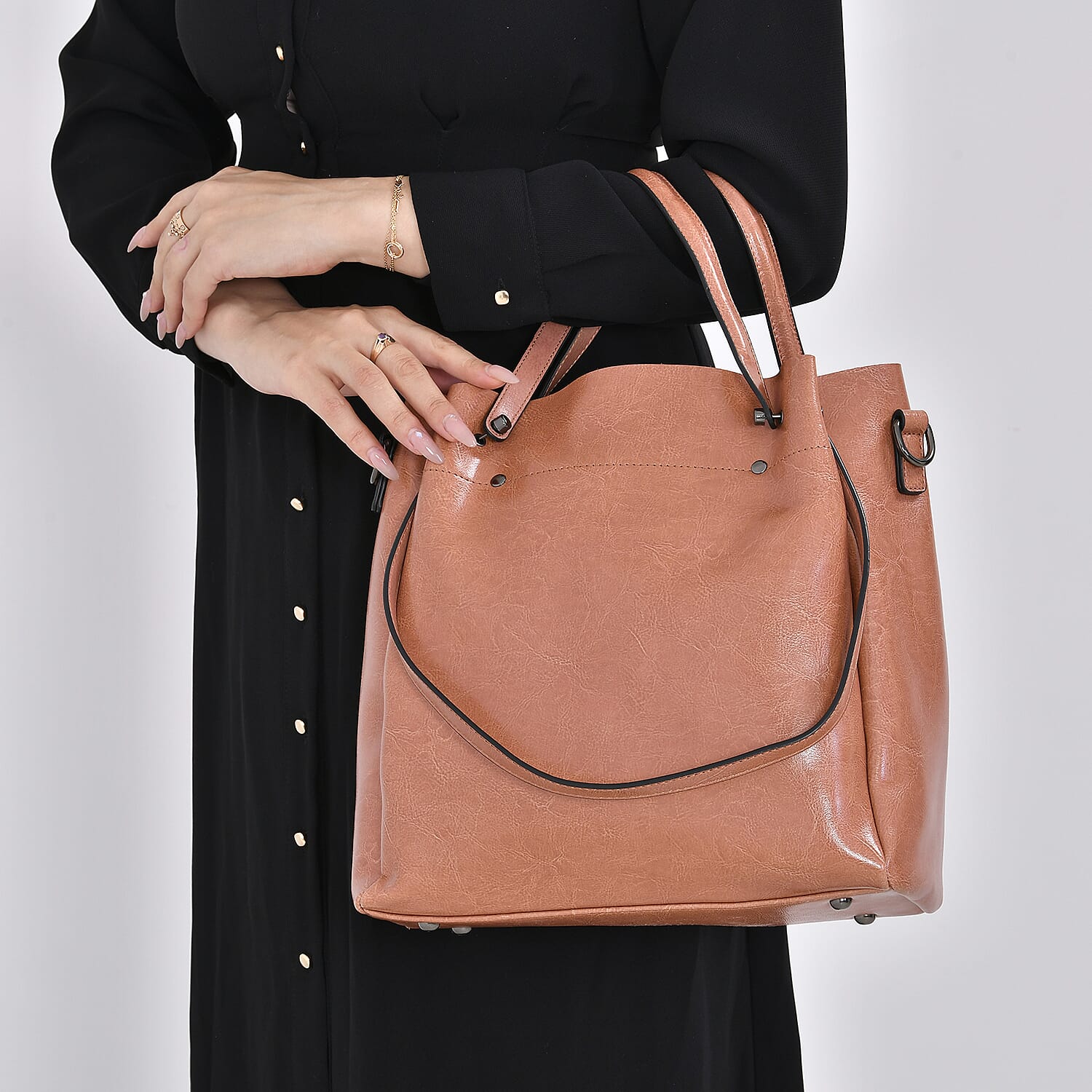 100% Genuine Leather Convertible Bag with Handle Drop & Deteachable Long Strap (120cm) - Pink