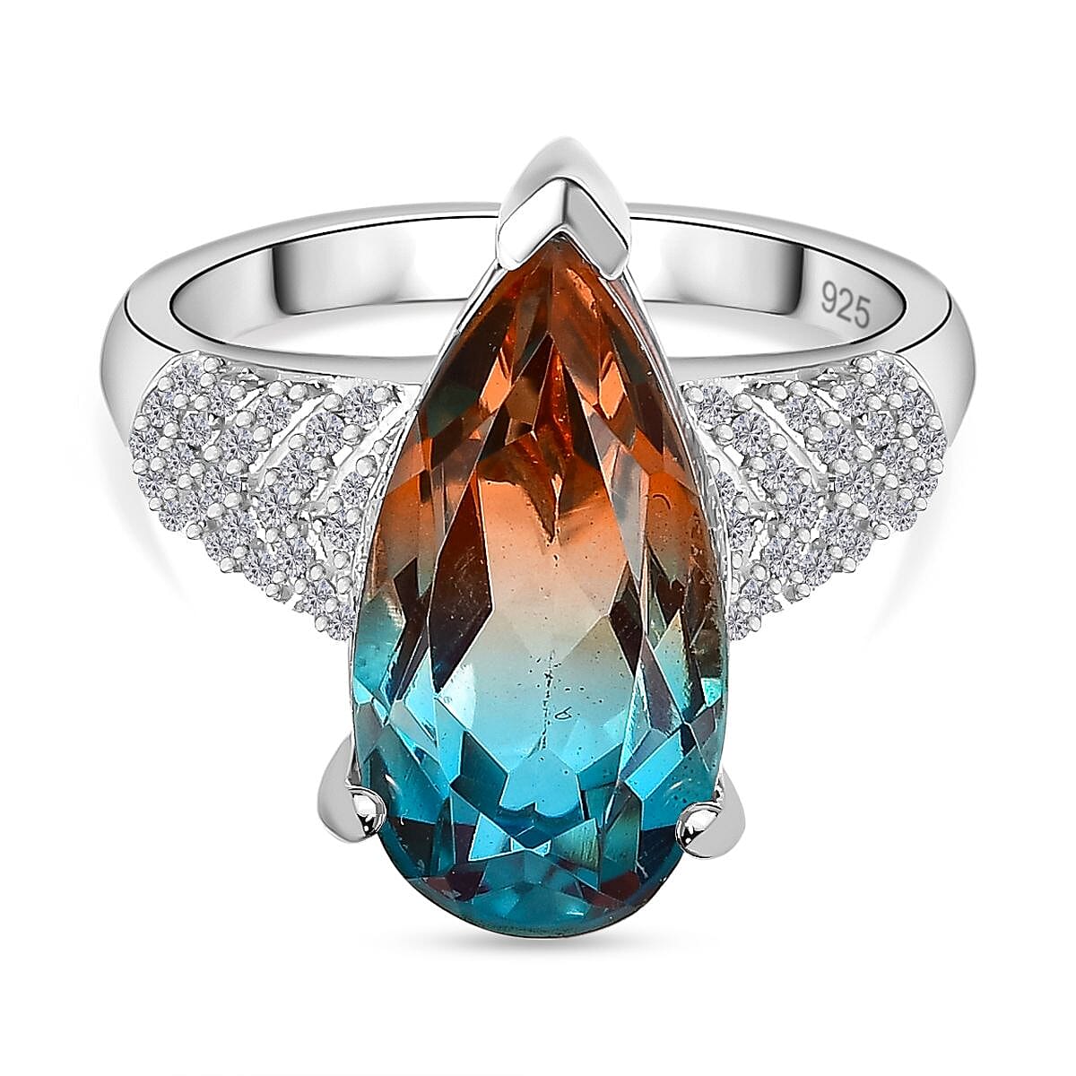 Aqua Terra Costa Quartz & Natural Zircon Ring in Platinum Overlay Sterling Silver 4.76 Ct.