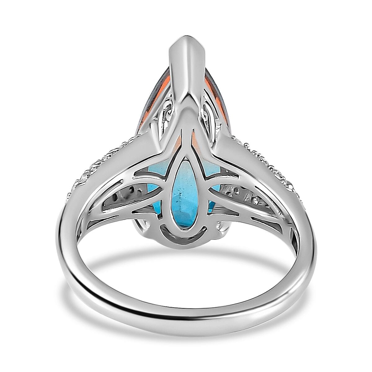 Aqua Terra Costa Quartz & Natural Zircon Ring in Platinum Overlay Sterling Silver 4.76 Ct.