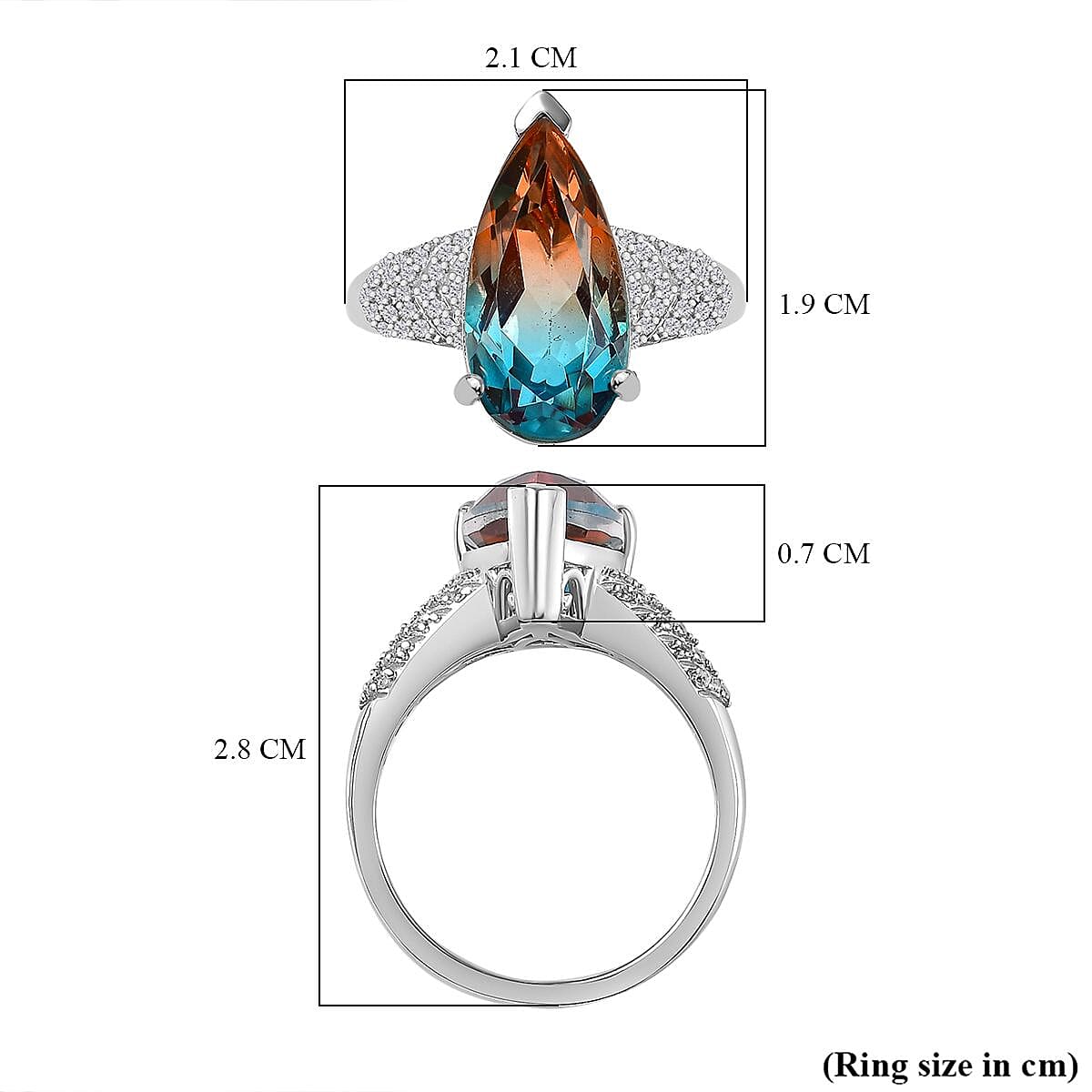 Aqua Terra Costa Quartz & Natural Zircon Ring in Platinum Overlay Sterling Silver 4.76 Ct.