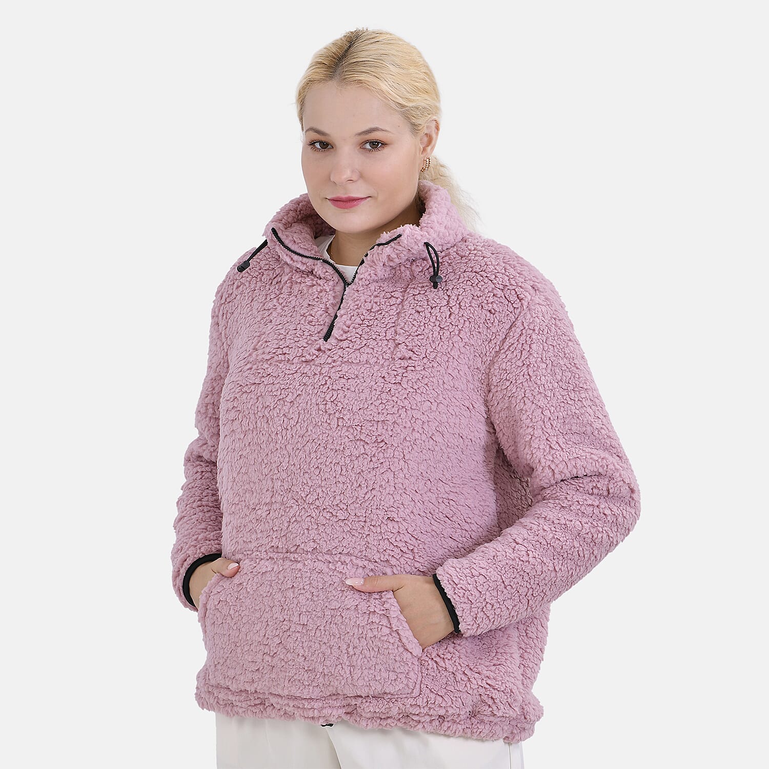 La Marey Half-Zip Sweatshirt with Kangaroo Pocket (Size S) - Pink