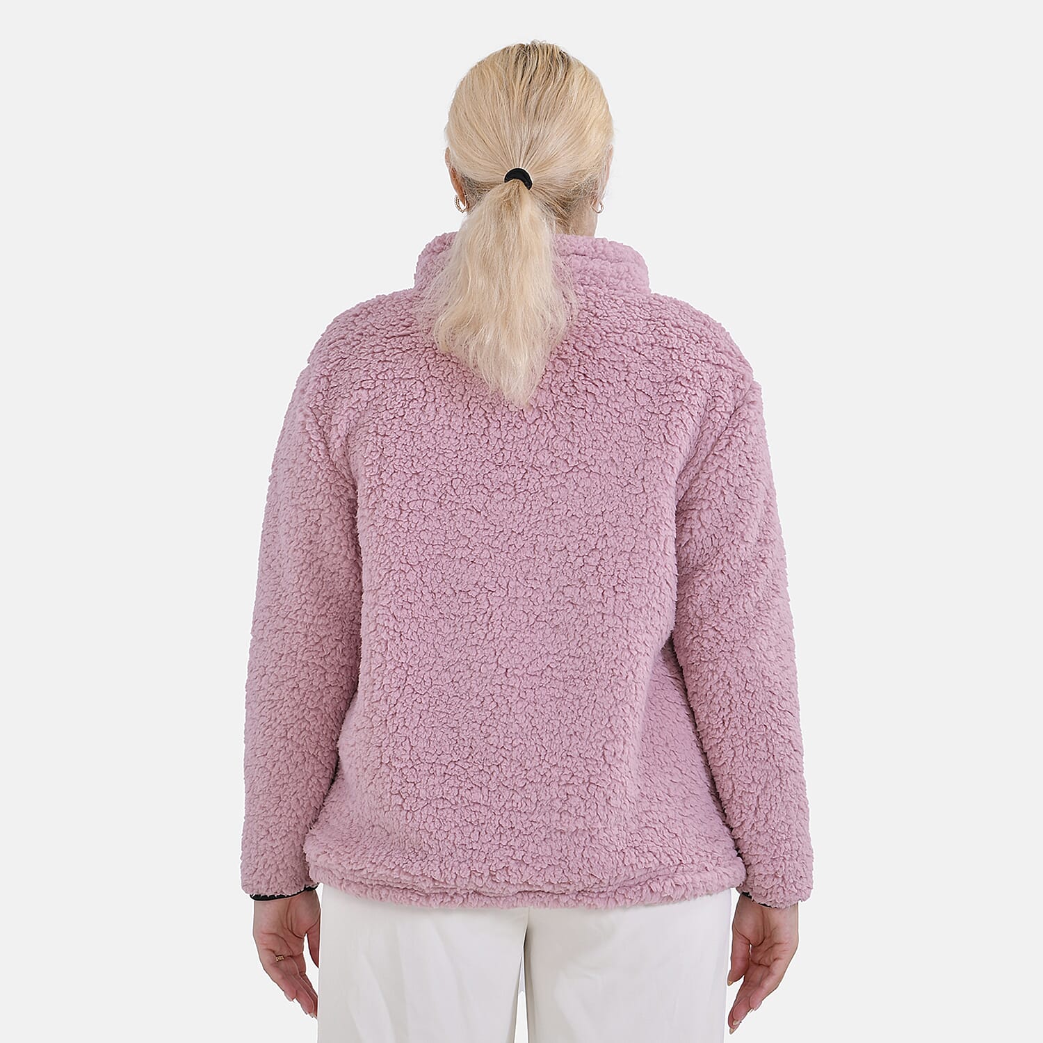 La Marey Fleece Patterned Half Zipped Sweat Shirt (Size 12 - 14 ) - Pink