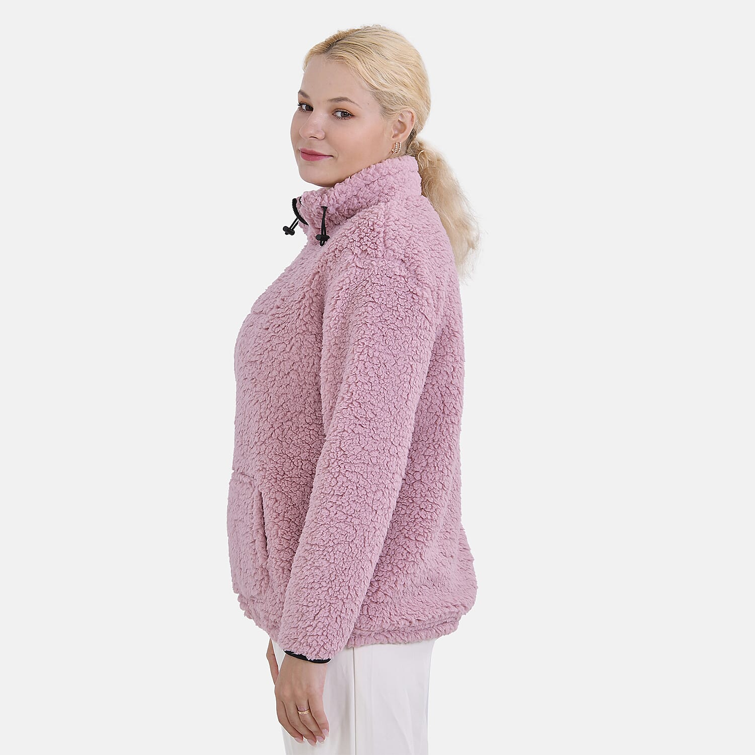 La Marey Fleece Patterned Half Zipped Sweat Shirt (Size 12 - 14 ) - Pink