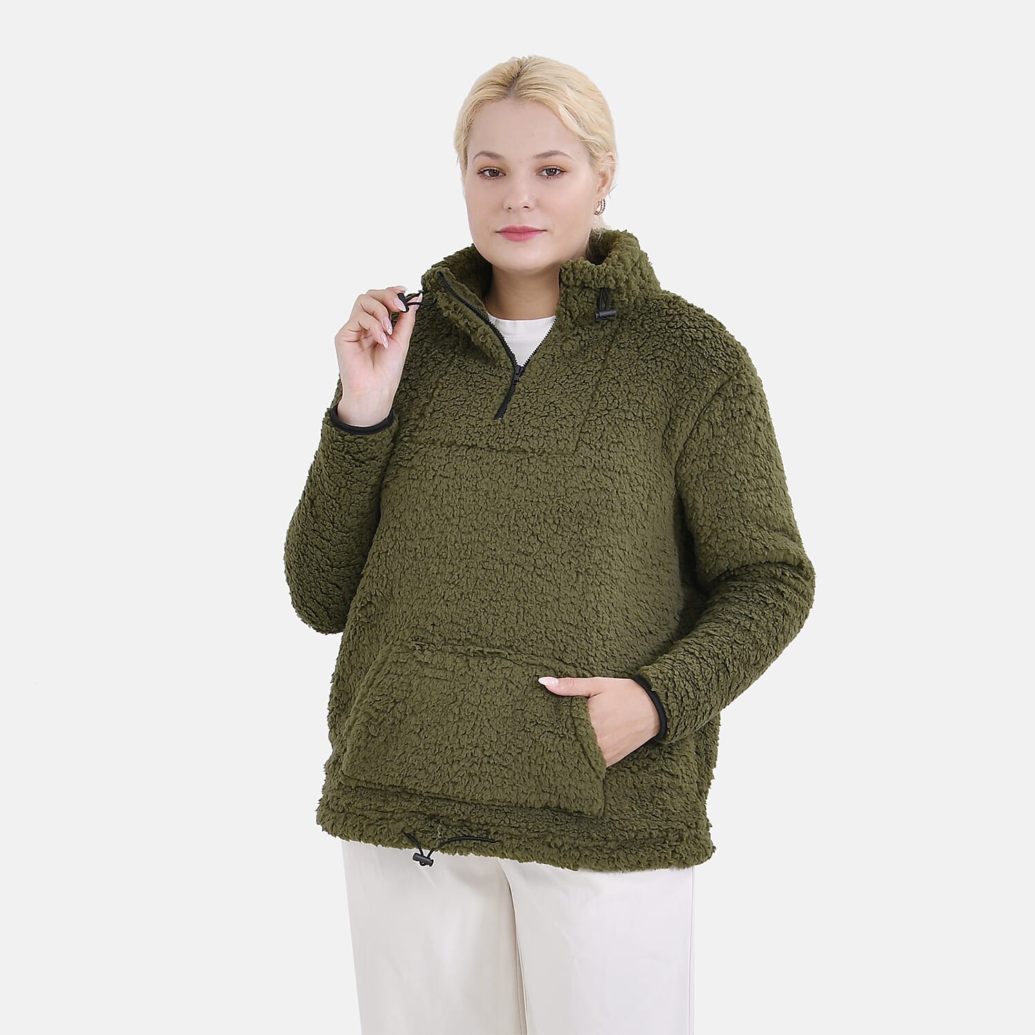 La Marey Fleece Patterned Half Zipped Sweat Shirt (Size 8 - 10 ) - Olive