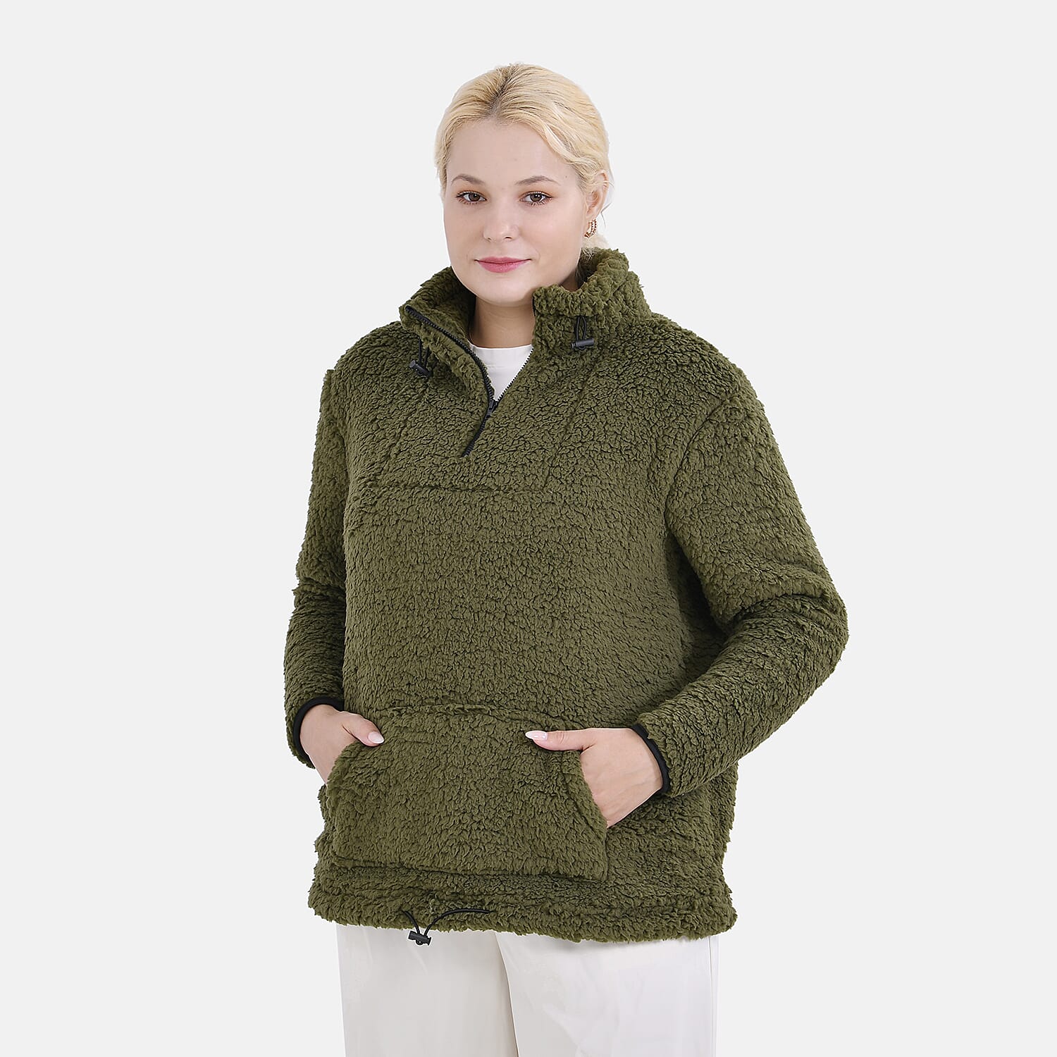 La Marey Fleece Patterned Half Zipped Sweat Shirt (Size 8 - 10 ) - Olive