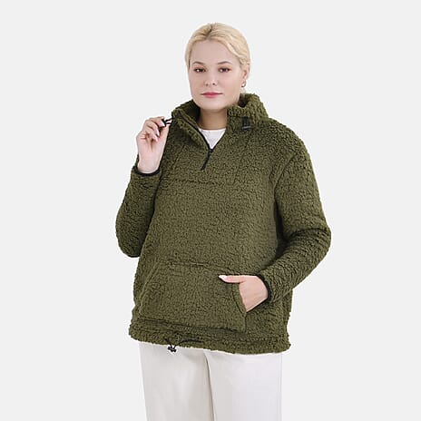 La Marey Fleece Patterned Half Zipped Sweat Shirt (Size 12 - 14 ) - Olive