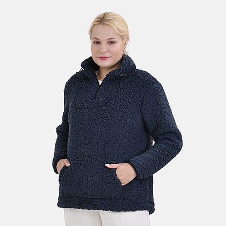 La Marey Fleece Patterned Half Zipped Sweat Shirt (Size 16 - 18 ) - Navy