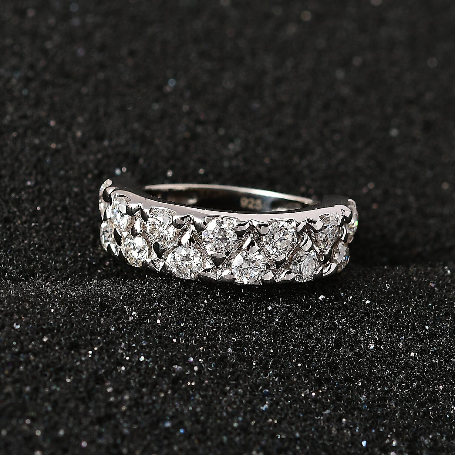 Moissanite Ring in Platinum Overlay Sterling Silver 1.46 Ct.