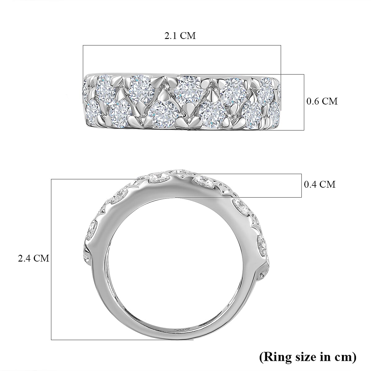 Moissanite Ring in Platinum Overlay Sterling Silver 1.46 Ct.