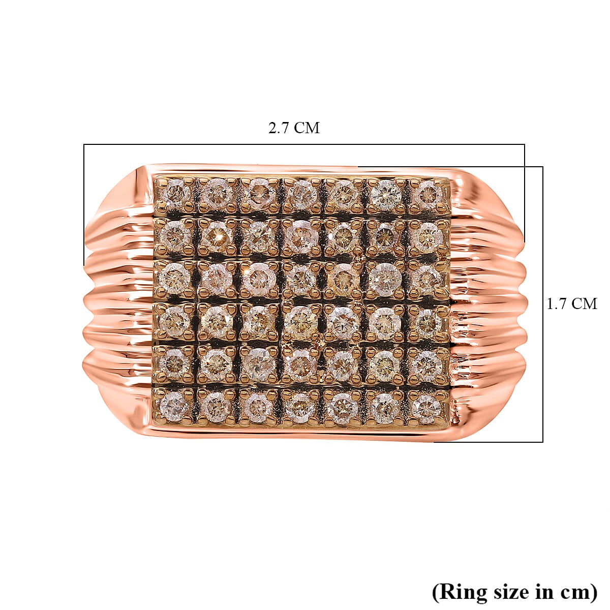 Biggest New York Close Out- Natural Champagne Diamond Ring in 18K Vermeil RG Plated Sterling Silver 1.00 Ct