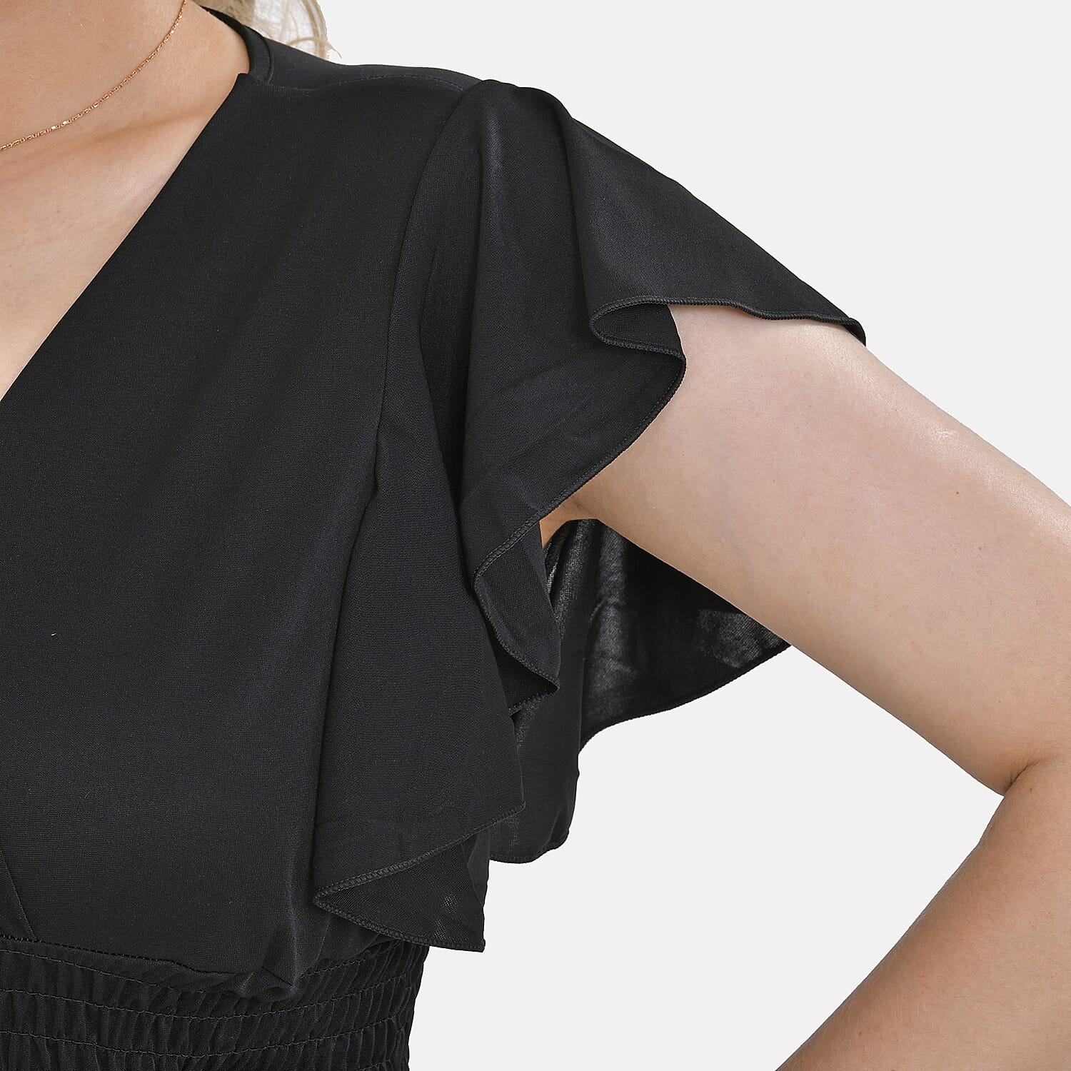 Tamsy Flutter Sleeves Smocked Midi Dress