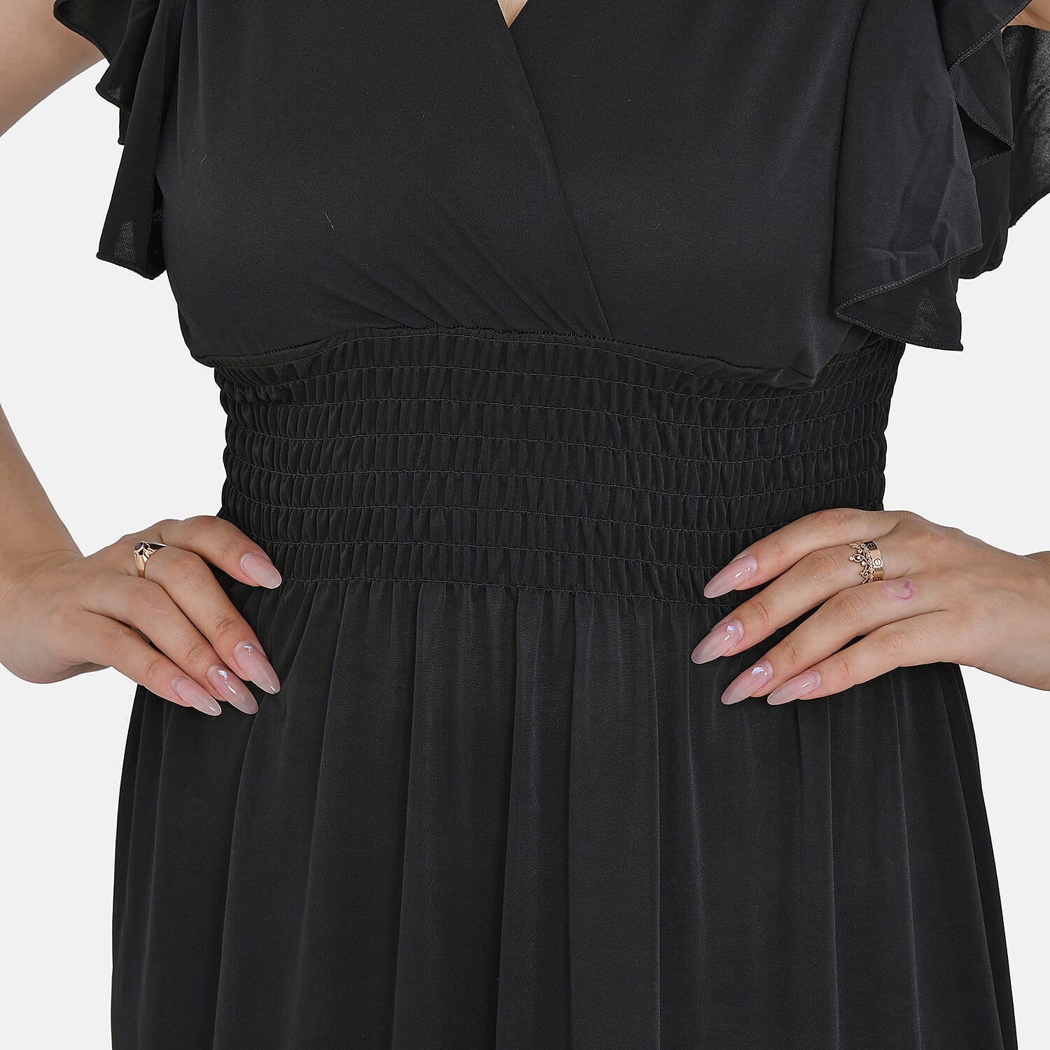 Tamsy Flutter Sleeves Smocked Midi Dress