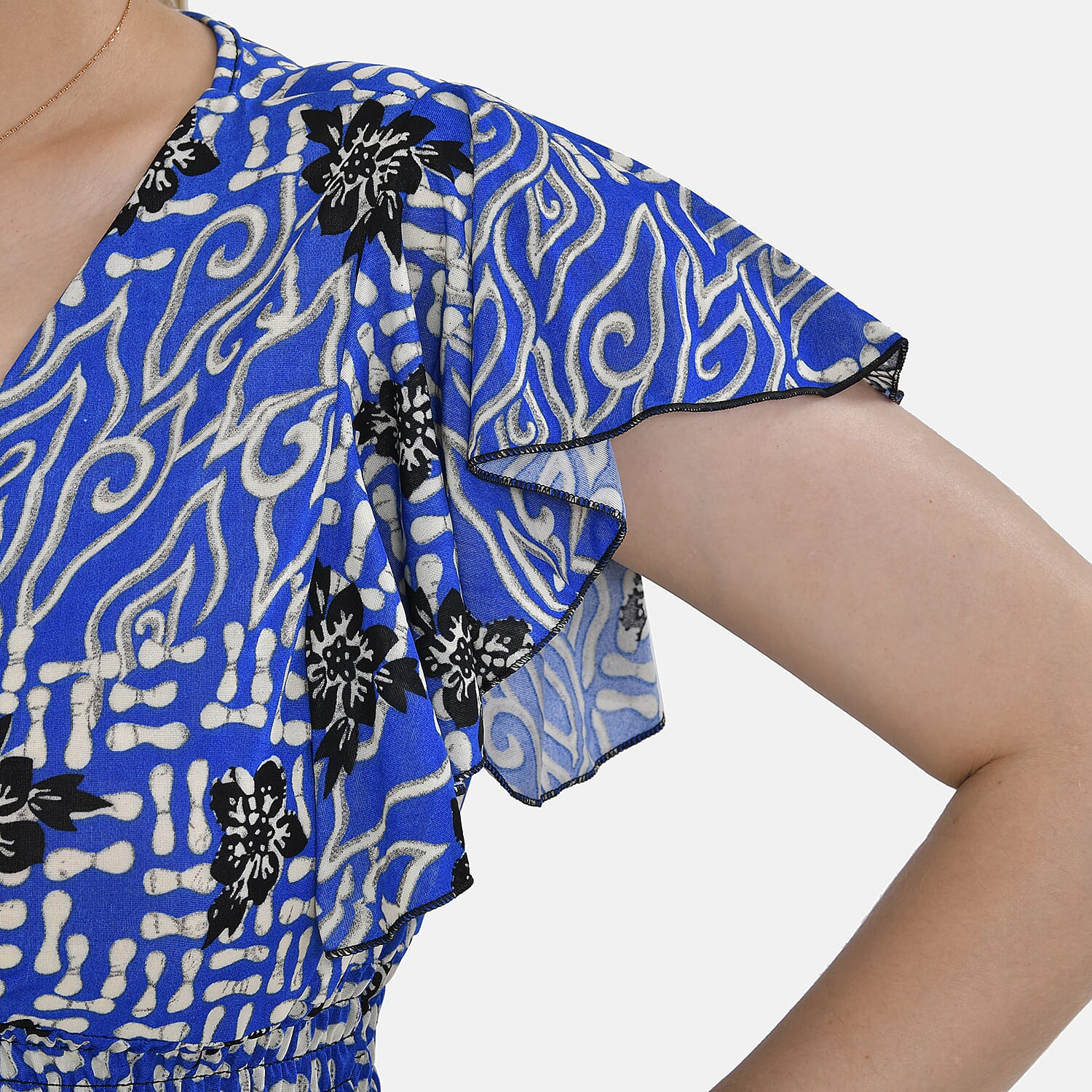 Tamsy Flutter Sleeves Smocked Midi Dress