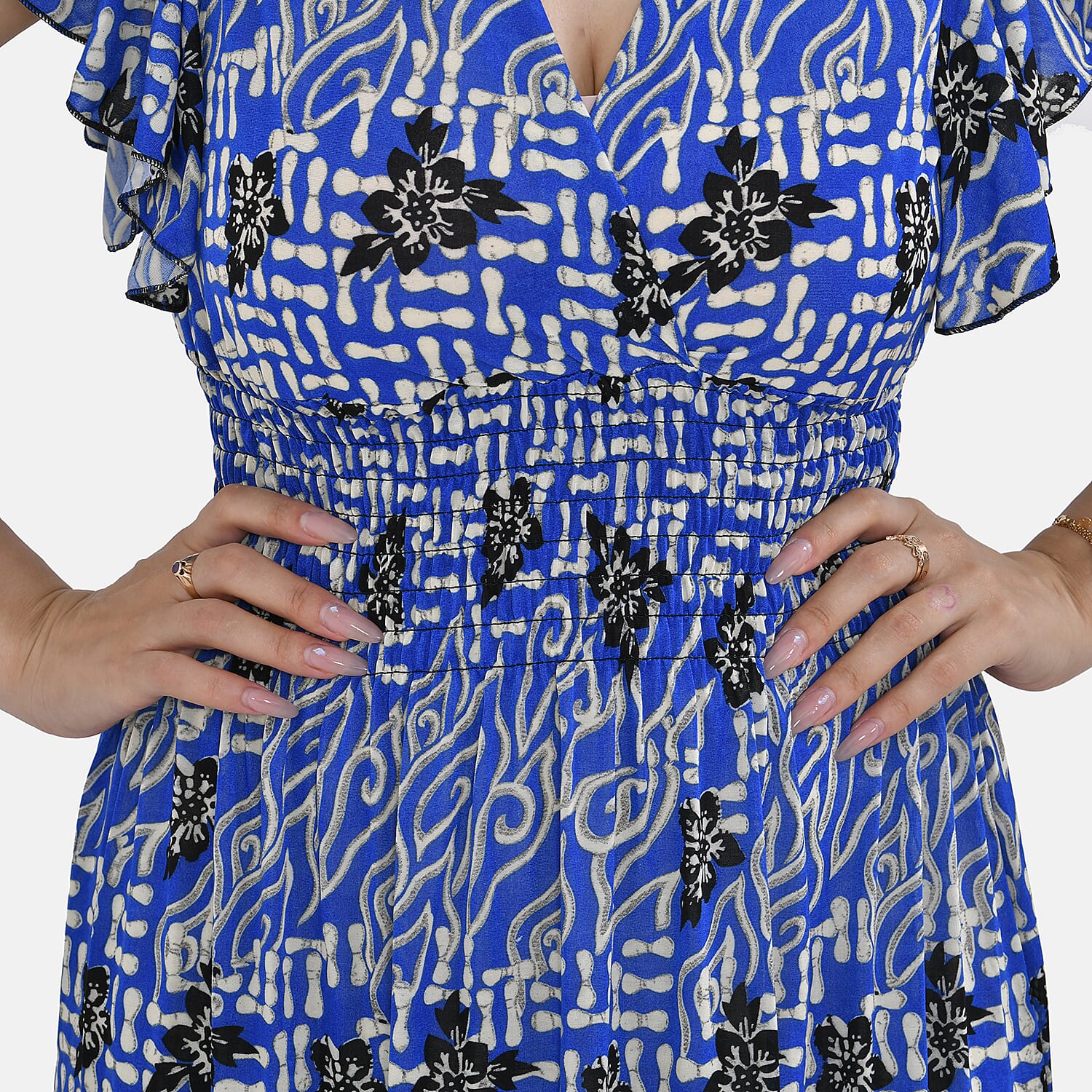 Tamsy Flutter Sleeves Smocked Midi Dress