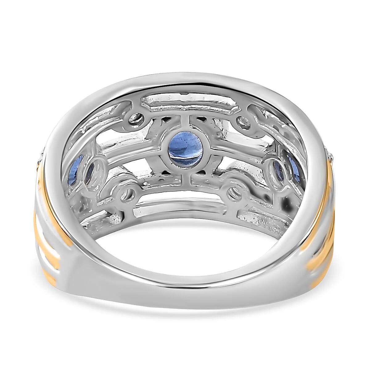 Natural Himalayan Kyanite & Natural Zircon Bubble Ring in Platinum & 18K Vermeil YG Plated Sterling Silver 1.70 Ct, Silver Wt 5.15 GM