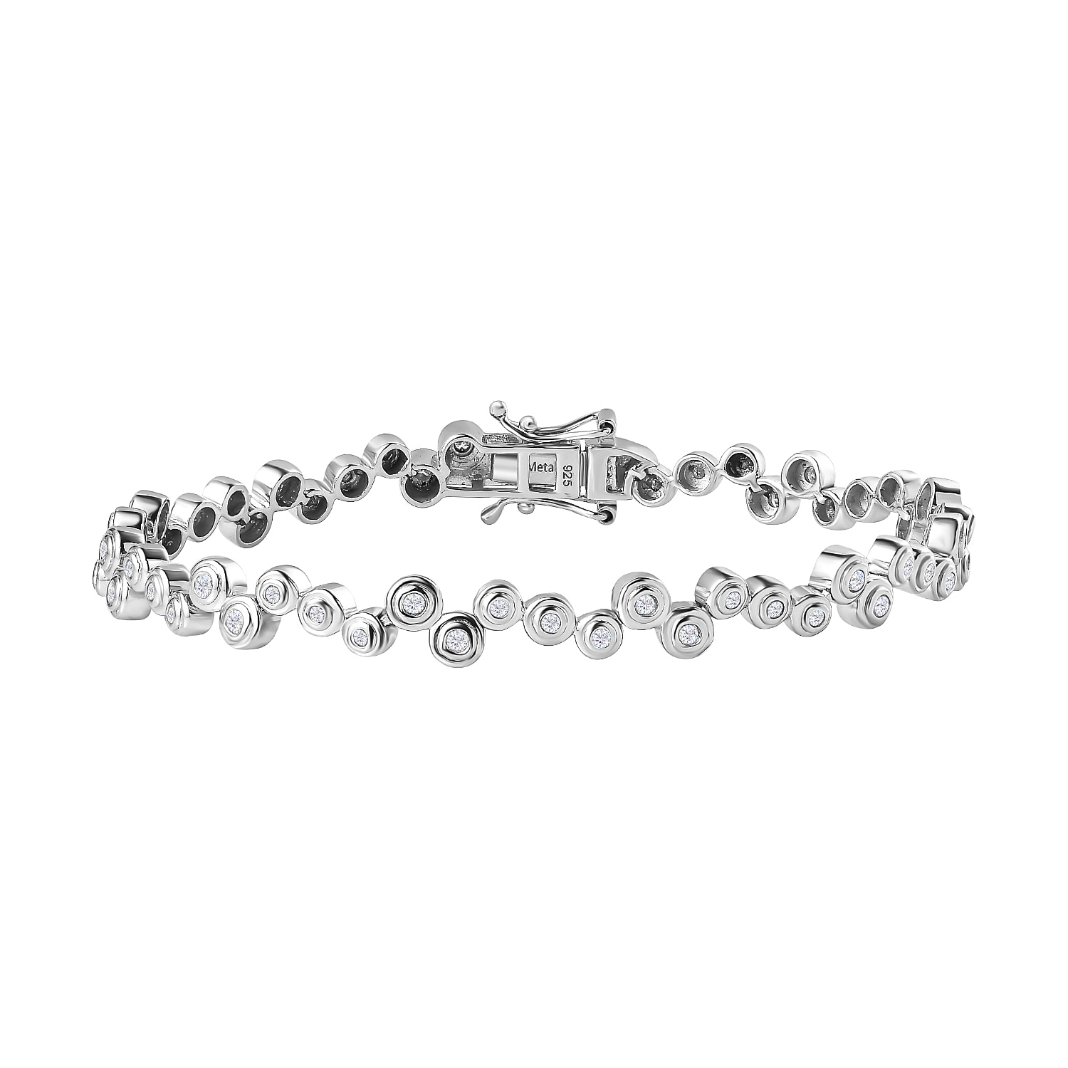 White Diamond Bubble Bracelet (Size - 7.5) in Platinum Overlay Sterling Silver 1.00 ct