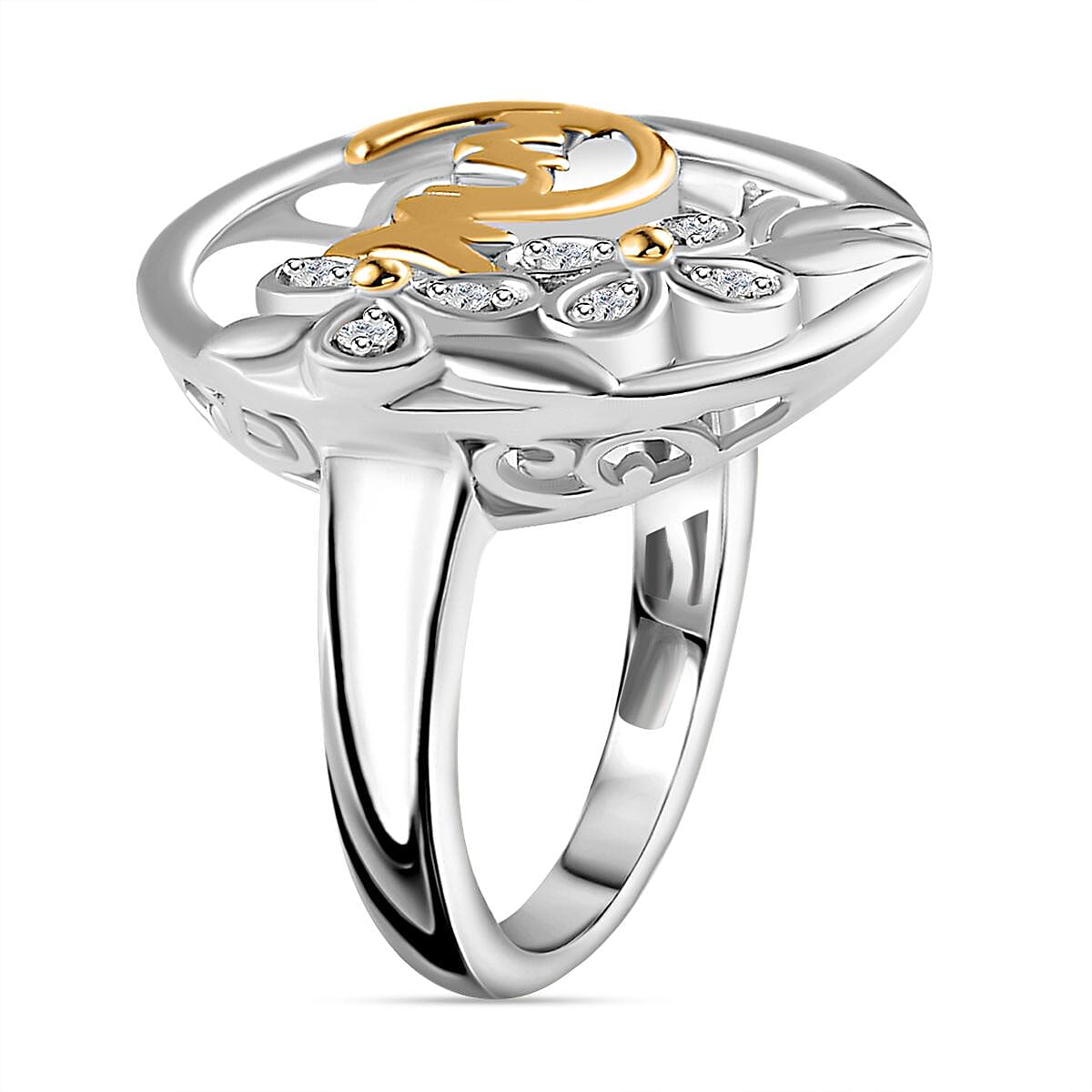Moissanite MUM Ring in Platinum and 18K Vermeil Yellow Gold Plated Sterling Silver