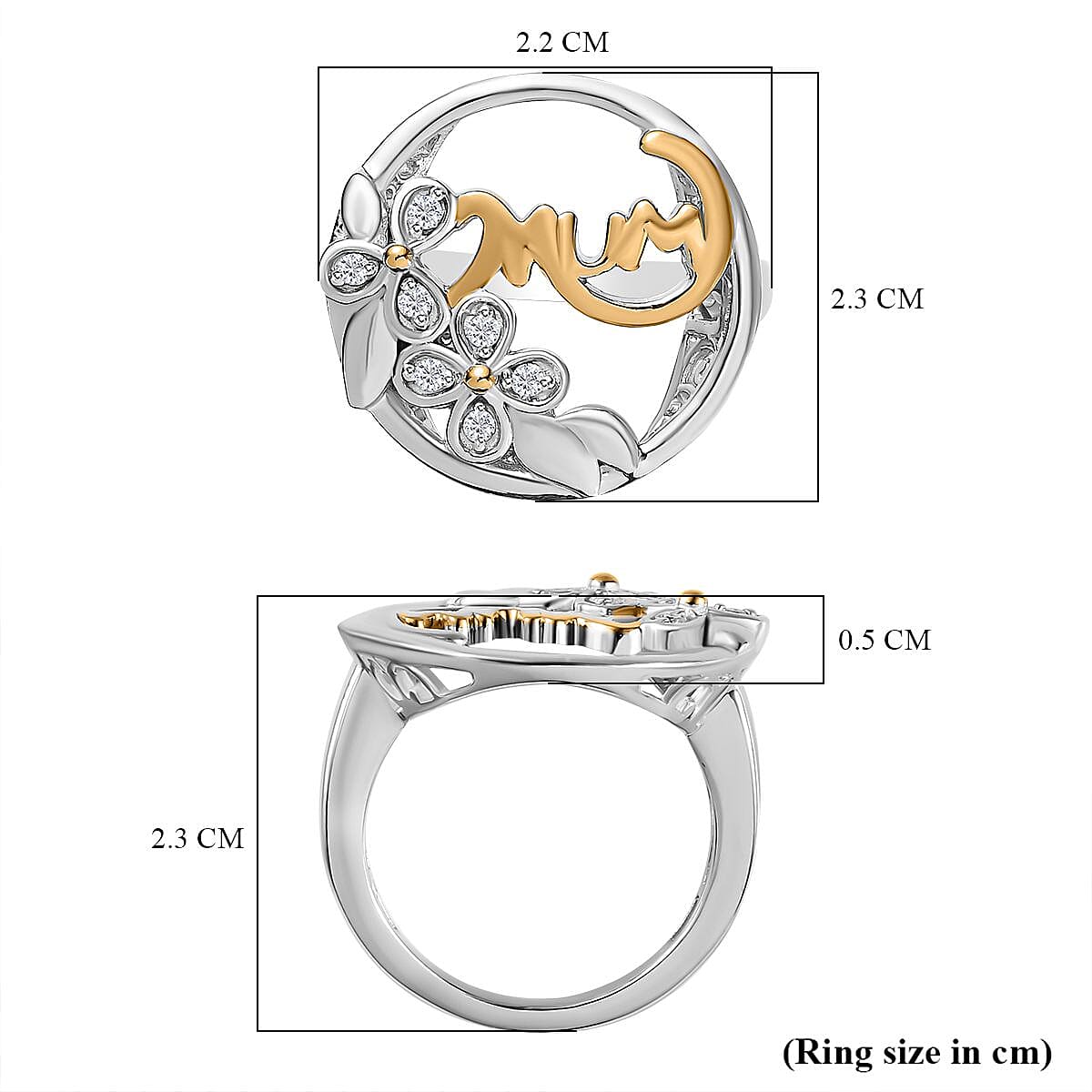 Moissanite MUM Ring in Platinum and 18K Vermeil Yellow Gold Plated Sterling Silver