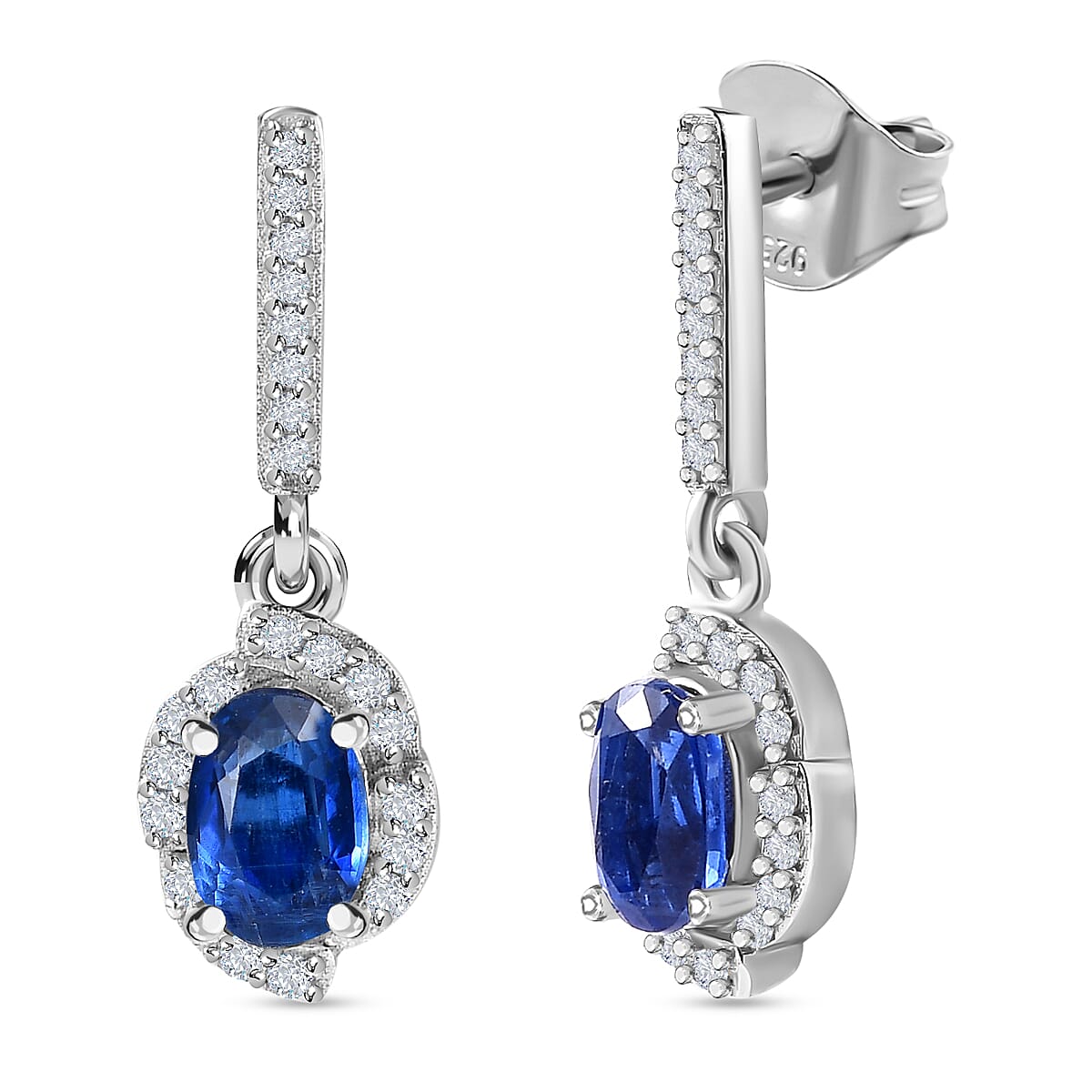 Natural Himalayan Kyanite & Natural Zircon Earrings in Platinum Overlay Sterling Silver 1.60 Ct.