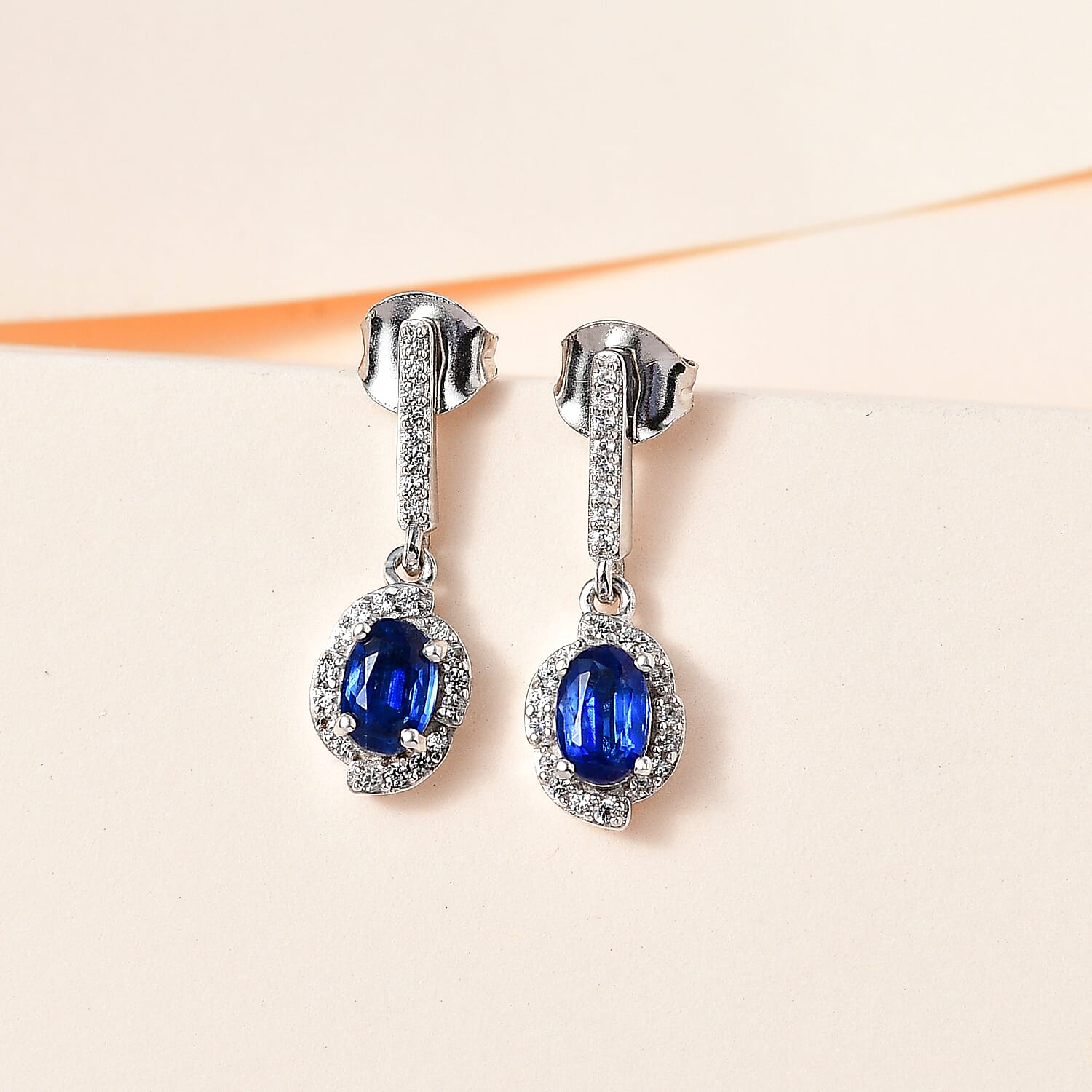 Natural Himalayan Kyanite & Natural Zircon Earrings in Platinum Overlay Sterling Silver 1.60 Ct.