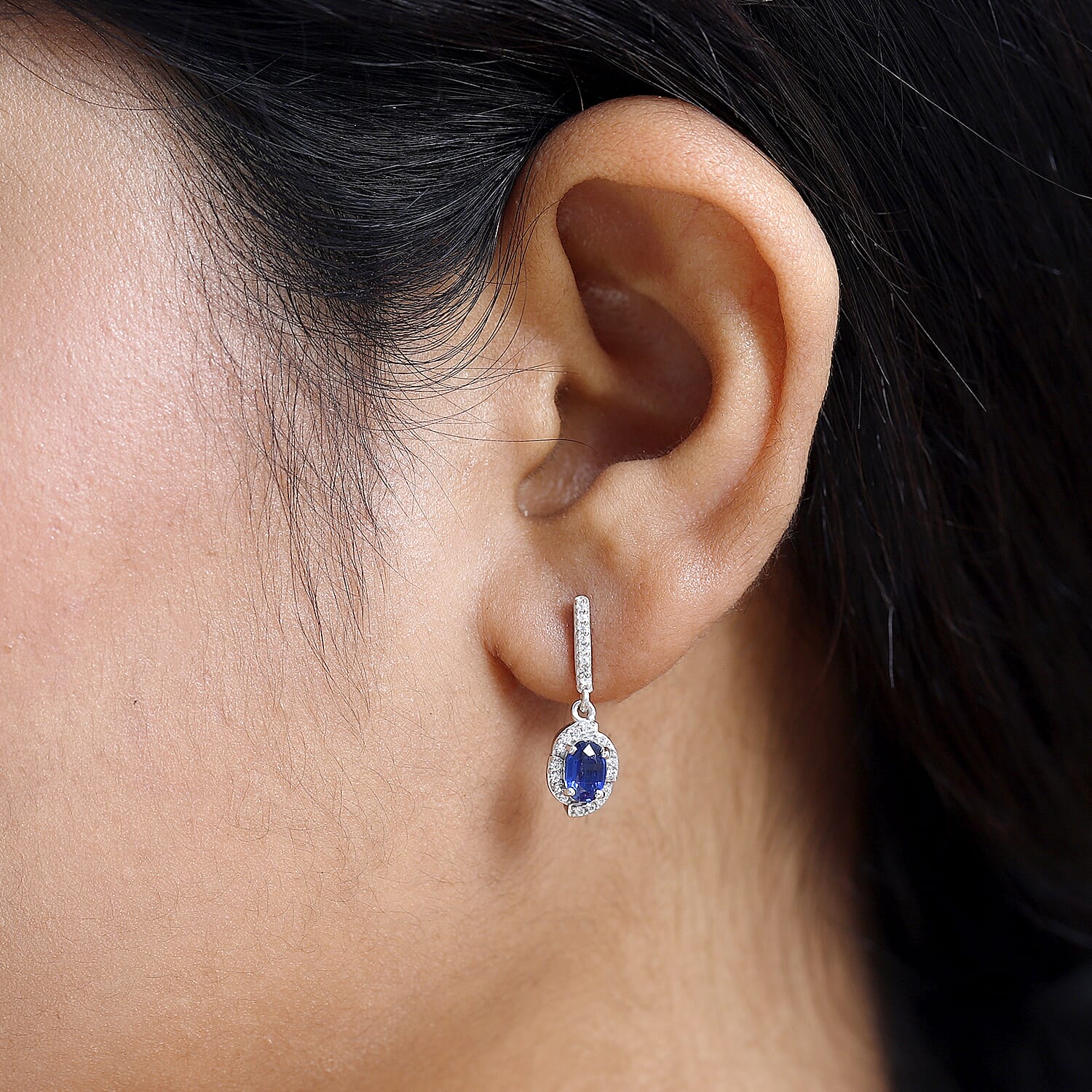 Natural Himalayan Kyanite & Natural Zircon Earrings in Platinum Overlay Sterling Silver 1.60 Ct.
