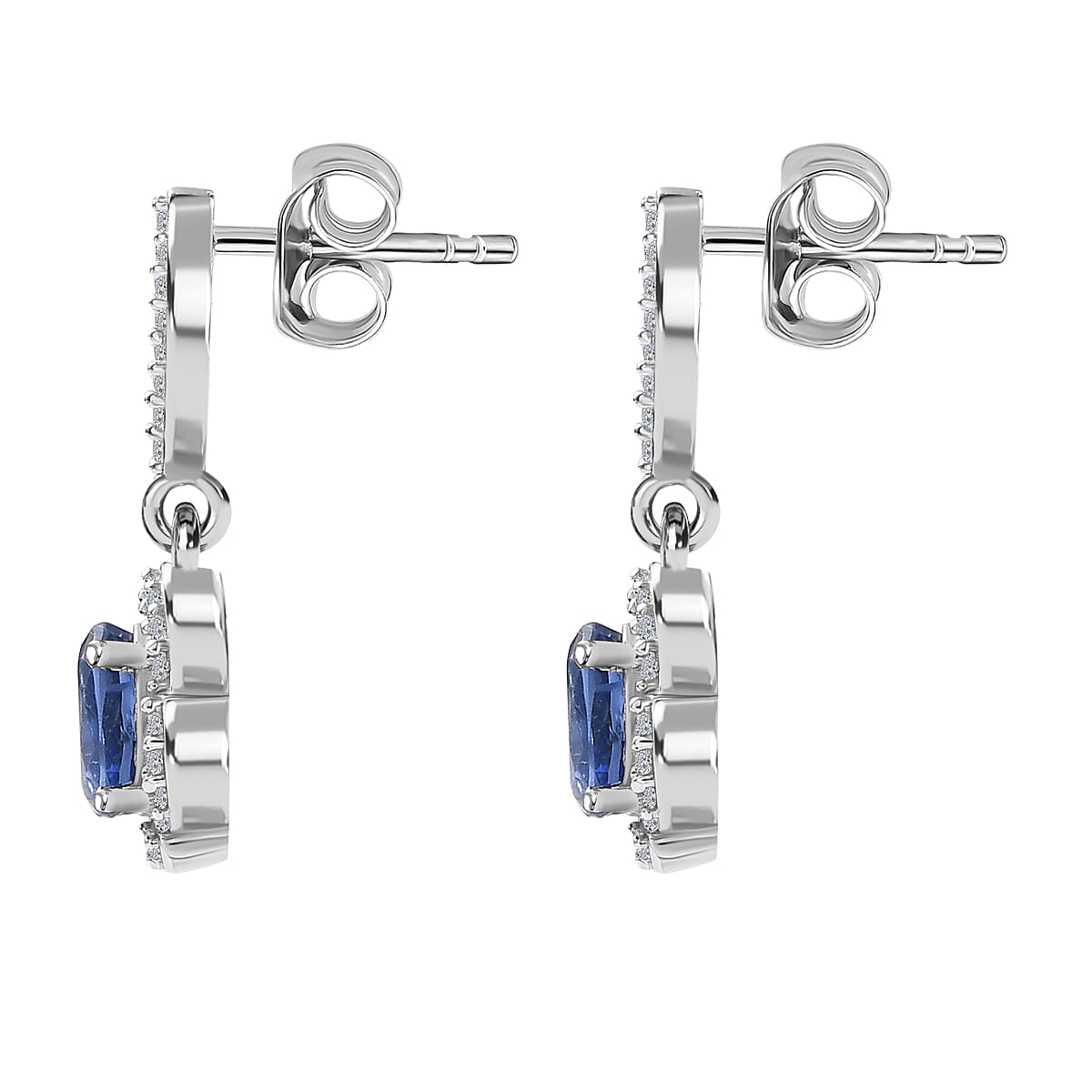 Natural Himalayan Kyanite & Natural Zircon Earrings in Platinum Overlay Sterling Silver 1.60 Ct.