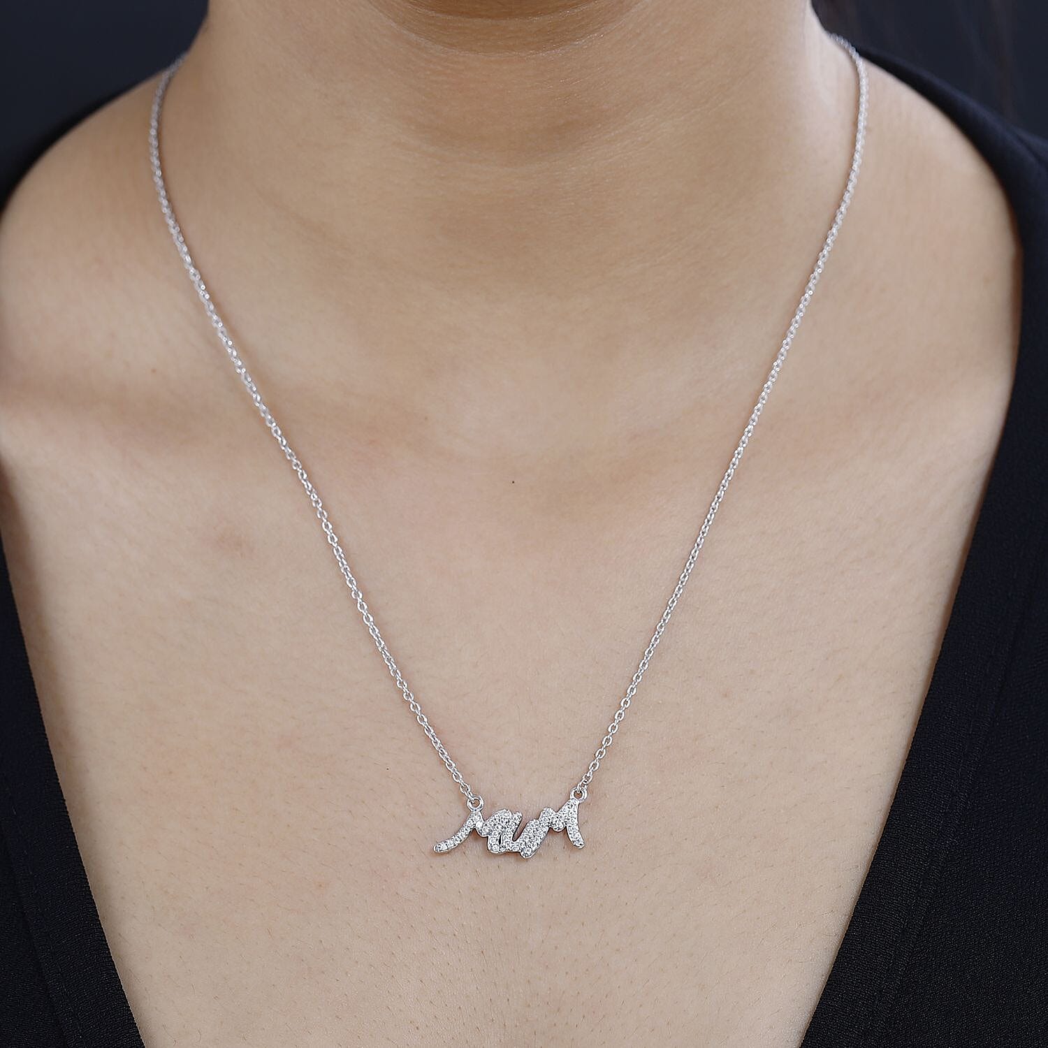 Moissanite MUM Necklace (Size - 20) in Platinum Overlay Sterling Silver 0.22 ct 0.352 Ct.