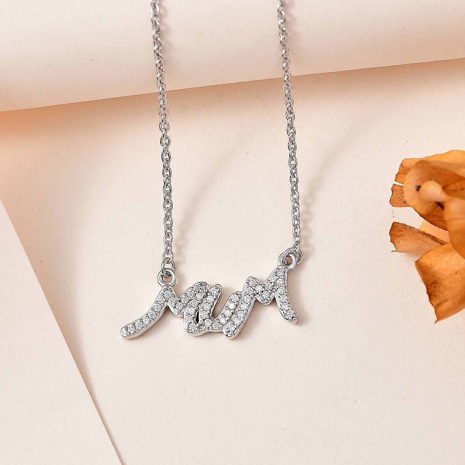 Moissanite MUM Necklace (Size - 20) in Platinum Overlay Sterling Silver 0.22 ct 0.352 Ct.