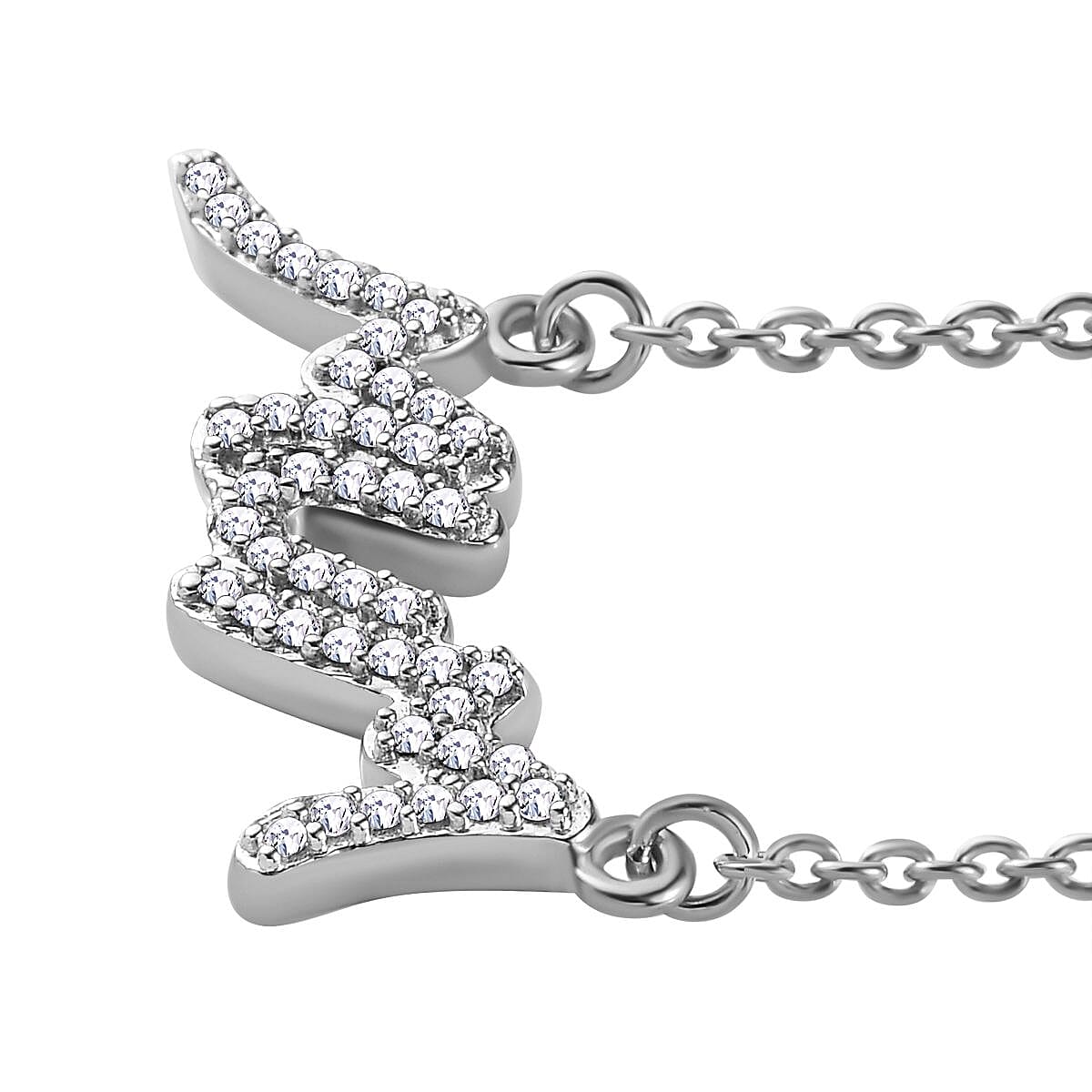 Moissanite MUM Necklace (Size - 20) in Platinum Overlay Sterling Silver 0.22 ct 0.352 Ct.