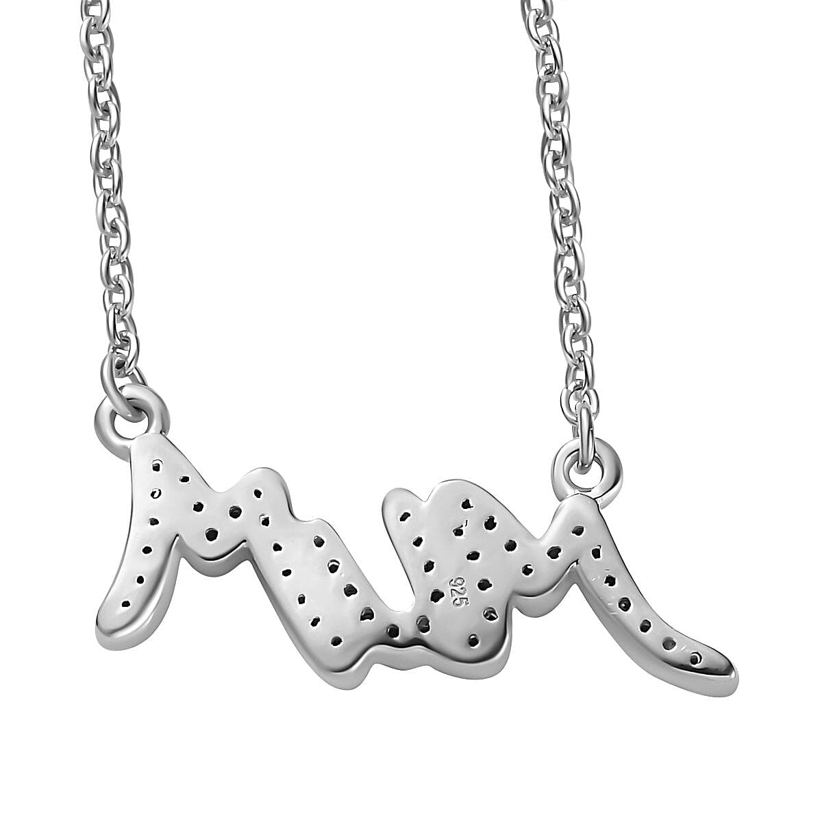 Moissanite MUM Necklace (Size - 20) in Platinum Overlay Sterling Silver 0.22 ct 0.352 Ct.