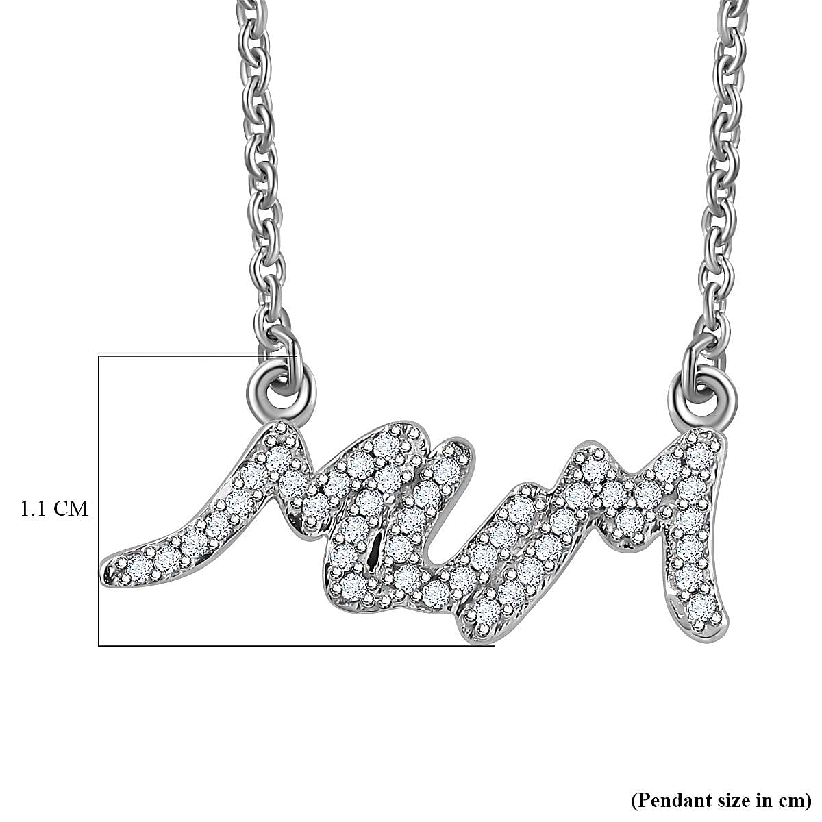 Moissanite MUM Necklace (Size - 20) in Platinum Overlay Sterling Silver 0.22 ct 0.352 Ct.