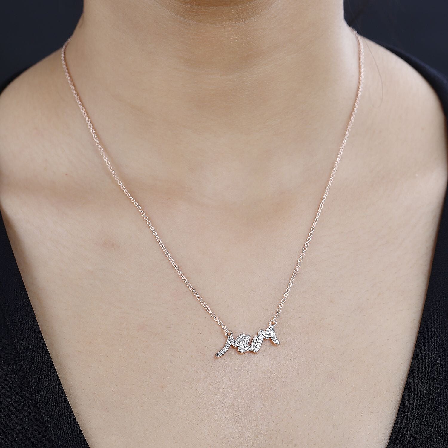 Moissanite MUM Necklace (Size - 20) in 18K Vermeil Rose Gold Plated Sterling Silver