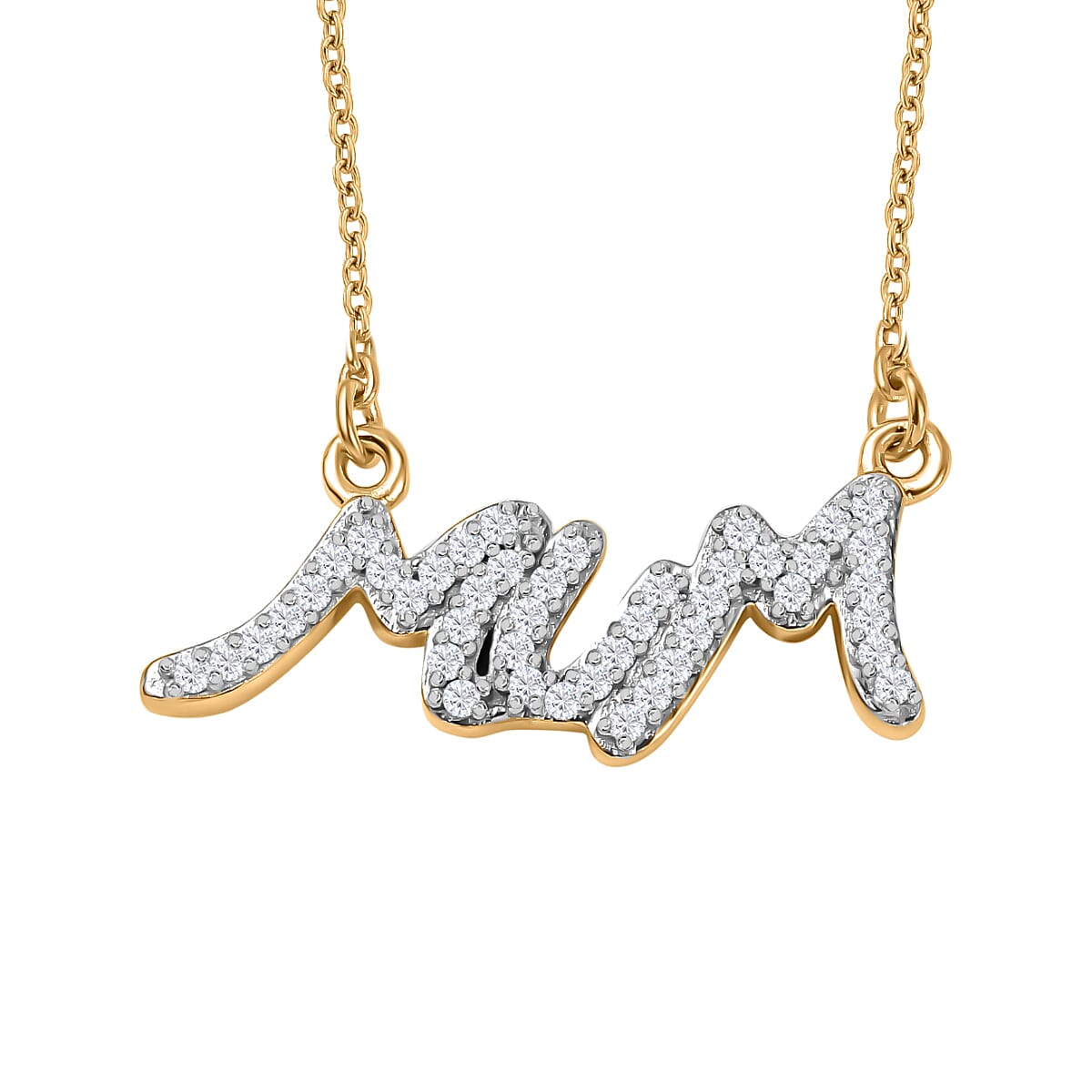 Moissanite MUM Necklace (Size - 20) in 18K Vermeil Yellow Gold Plated Sterling Silver
