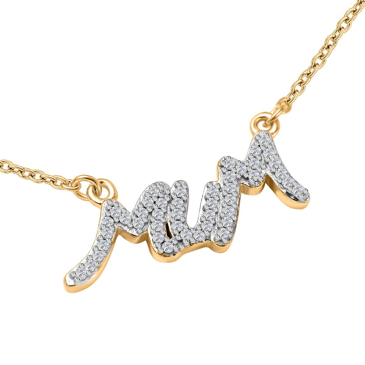 Moissanite MUM Necklace (Size - 20) in 18K Vermeil Yellow Gold Plated Sterling Silver