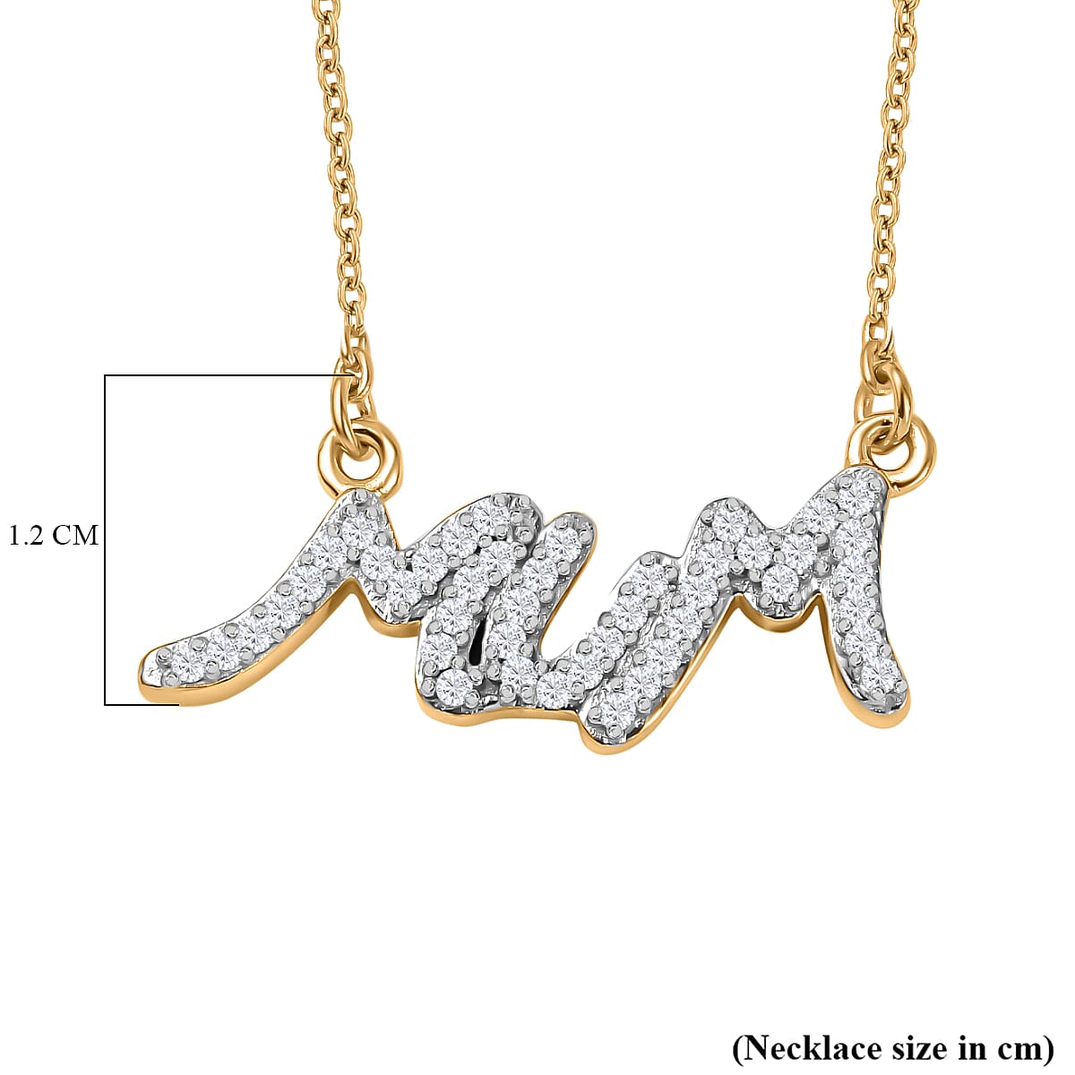 Moissanite MUM Necklace (Size - 20) in 18K Vermeil Yellow Gold Plated Sterling Silver