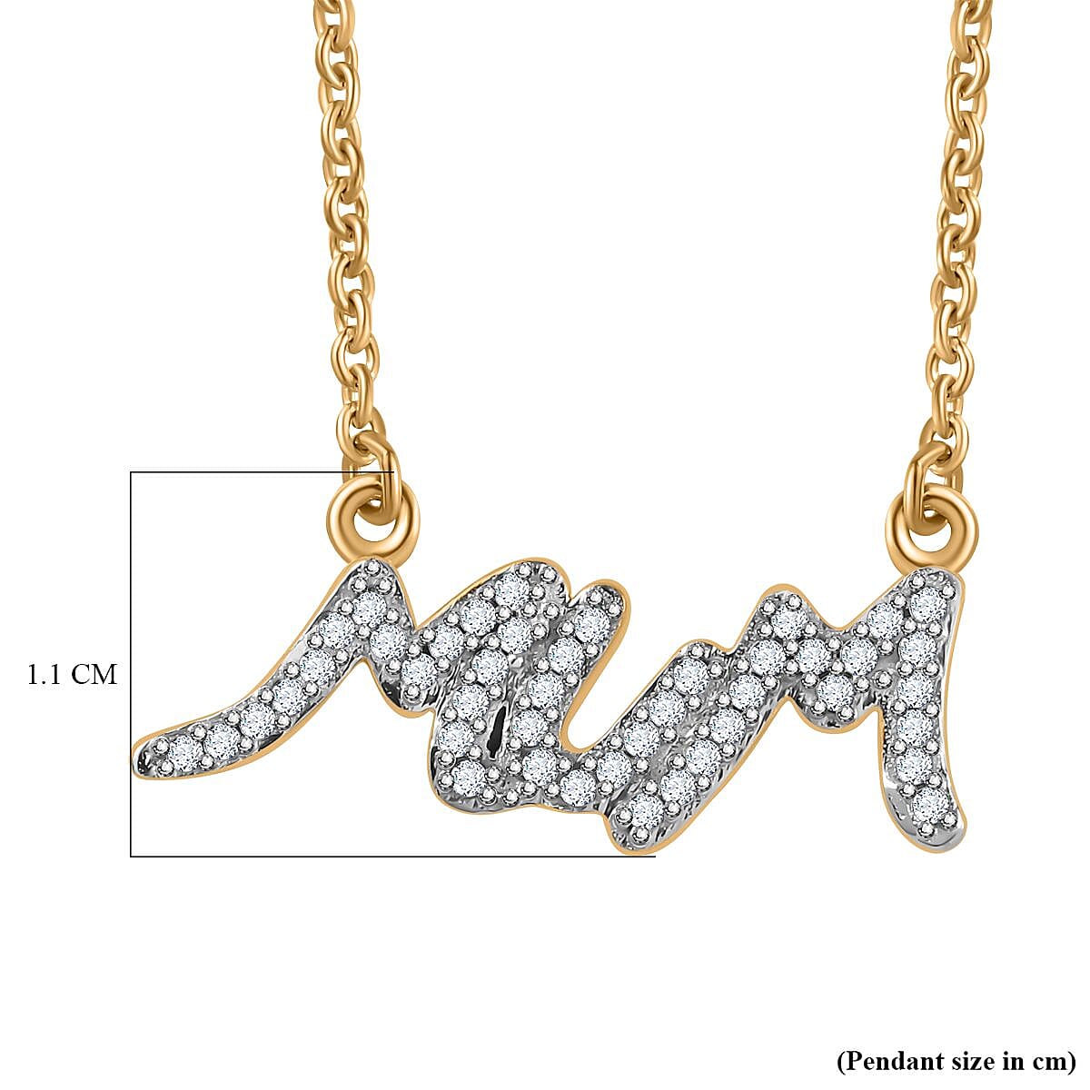 Moissanite MUM Necklace (Size - 20) in 18K Vermeil Yellow Gold Plated Sterling Silver