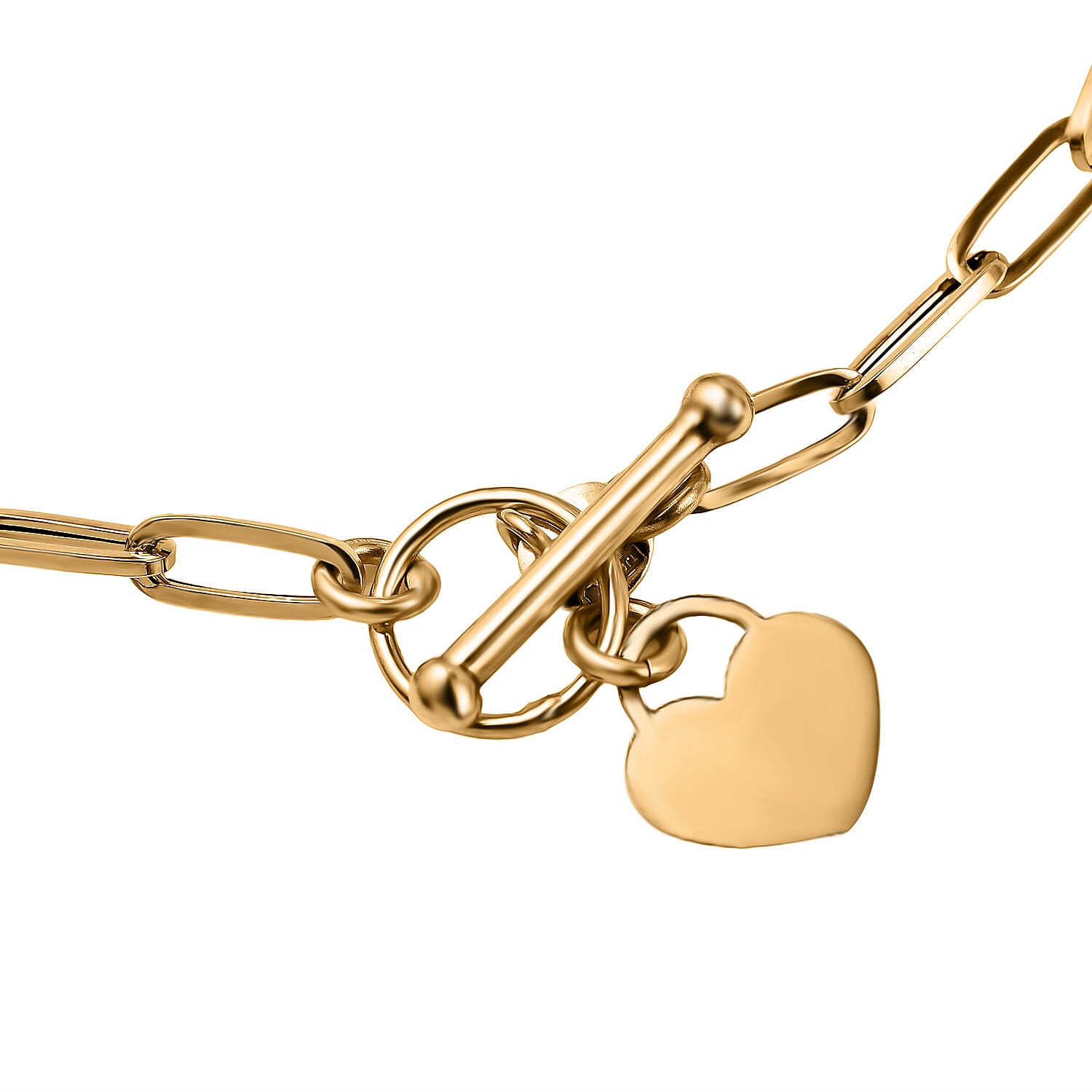 Maestro Collection - 9K Yellow Gold Paperclip Heart Bracelet (Size - 7.5) with T-Bar Clasp